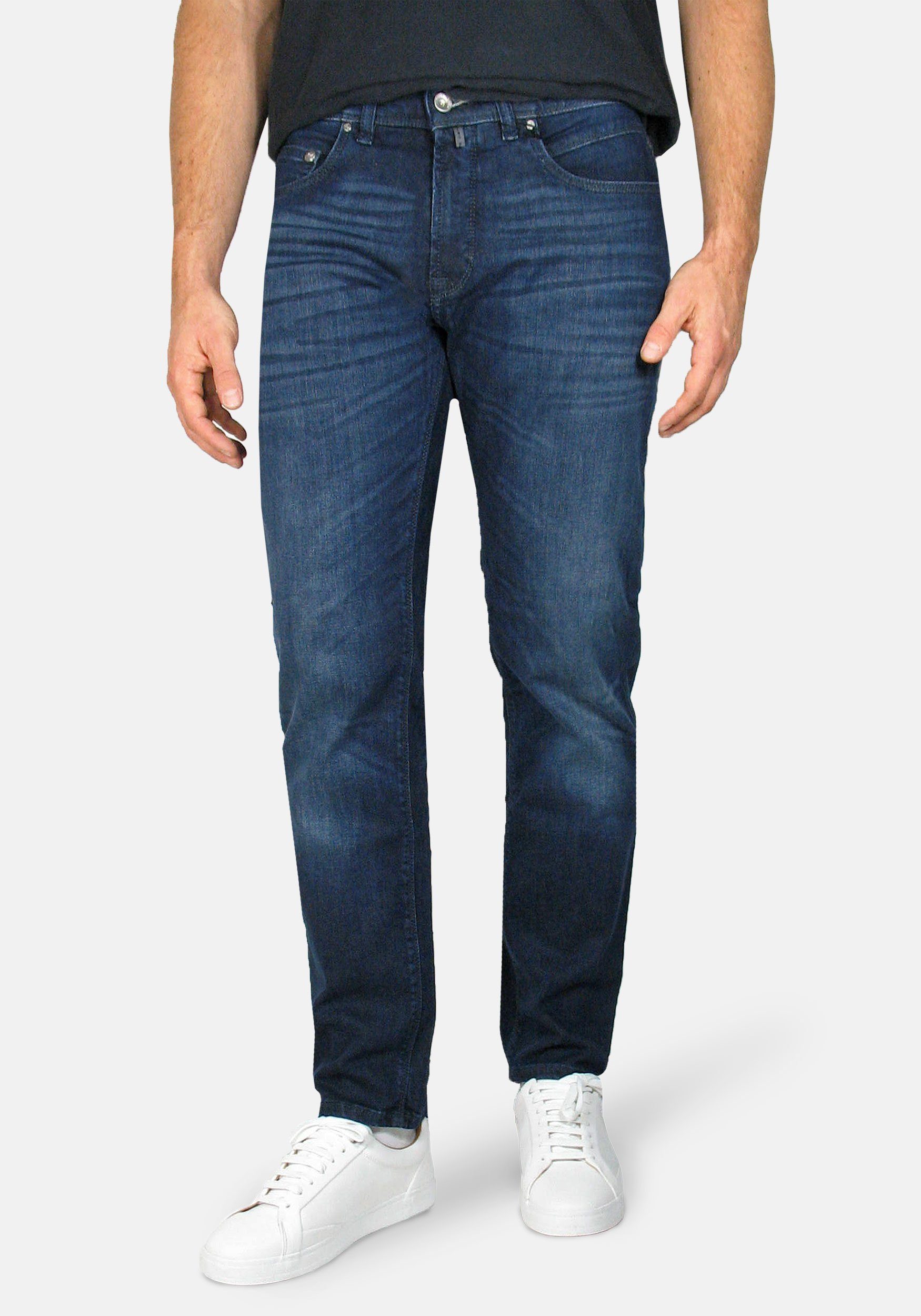 Denim, 5-Pocket-Jeans elastisch Pierre Tapered bequem Lyon Cardin Whisker und Dark Futureflex Blue Used