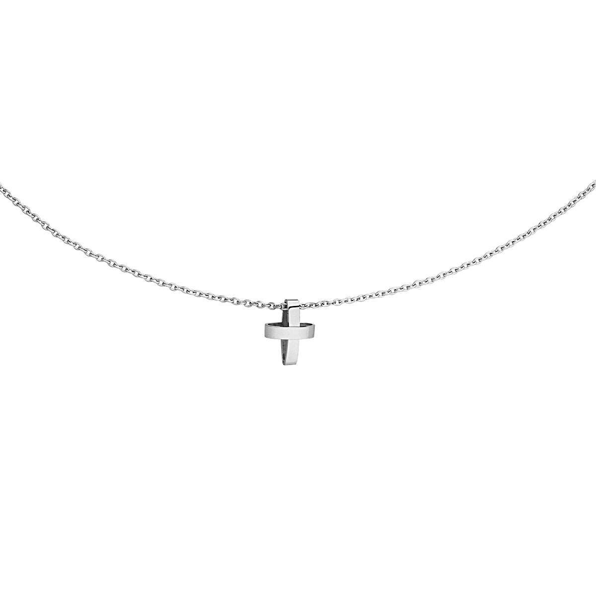 Kreuz Anhänger Edelstahl - Doppel Kreuz Halskette - 2 Kreuze silbern  45/1,1cm