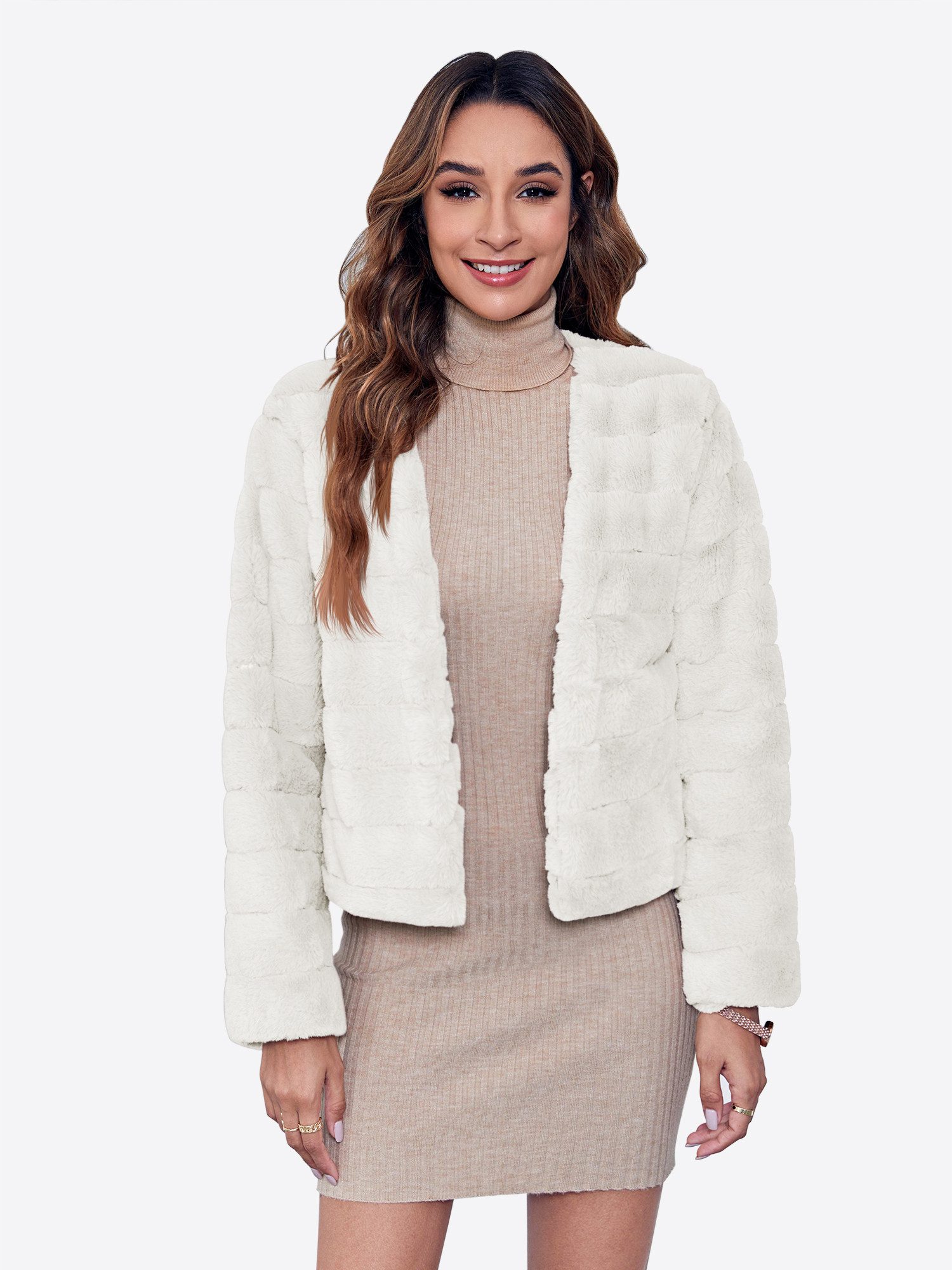 Imily Bela Fellimitatjacke Damen kurze Freizeitjacke (Packung, 1-St., 1per- günstig online kaufen