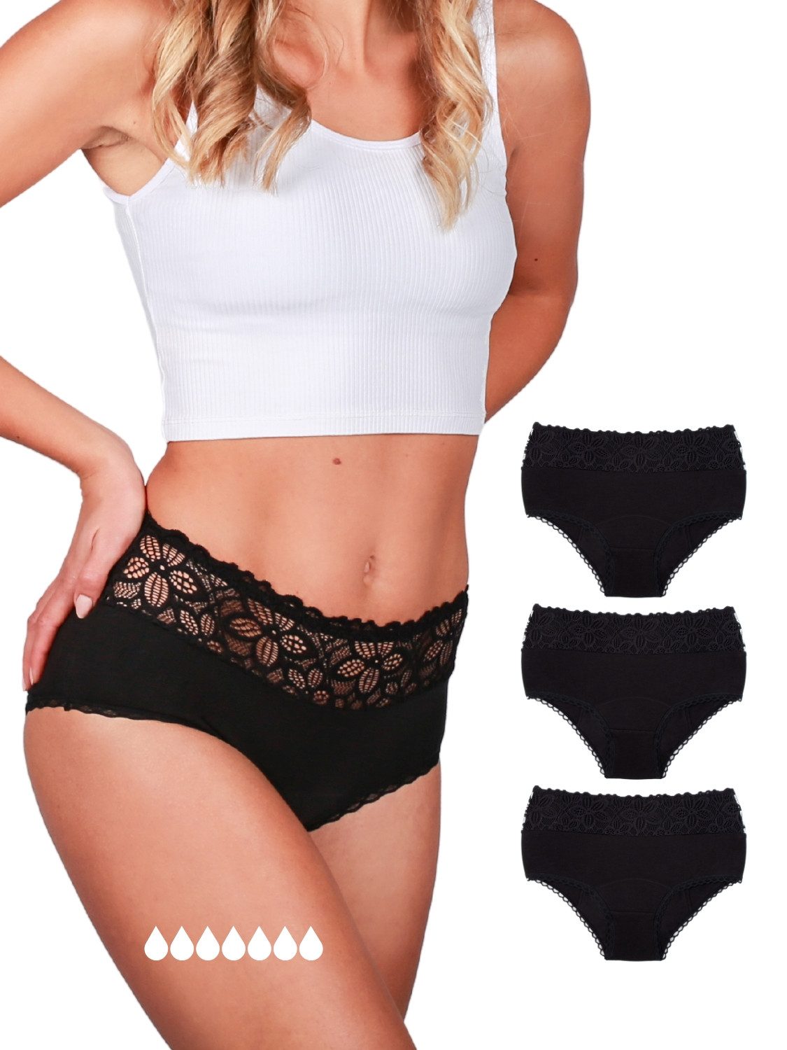 Taynie Periodenslip Deluxe ultra - Periodenunterwäsche sehr starke Blutung - Damen (Spar-Set, 3-St., 3er-Pack) Auslaufsichere Periodenunterwäsche / Periodenslip aus Bio Baumwolle