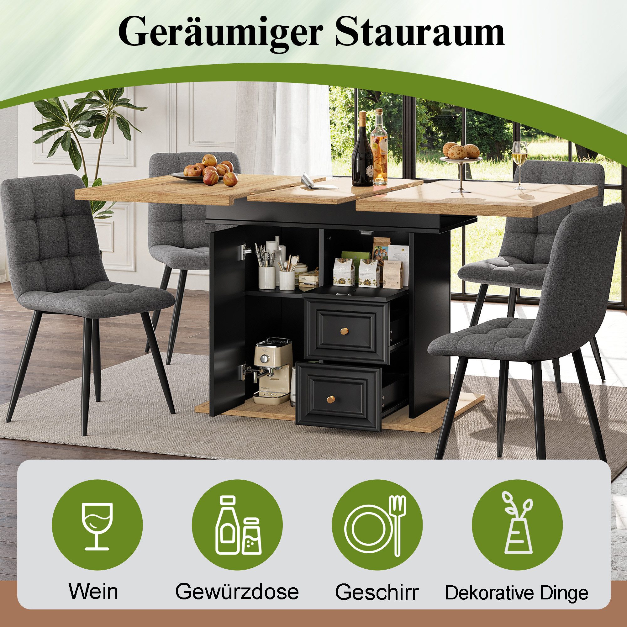 i@home Esstisch Ausziehbarer Küchetisch,110 x 80 x 75 cm (1 Stück), Ausziehbarer Tisch, 110-140 cm, bietet Platz für 4-6 Personen