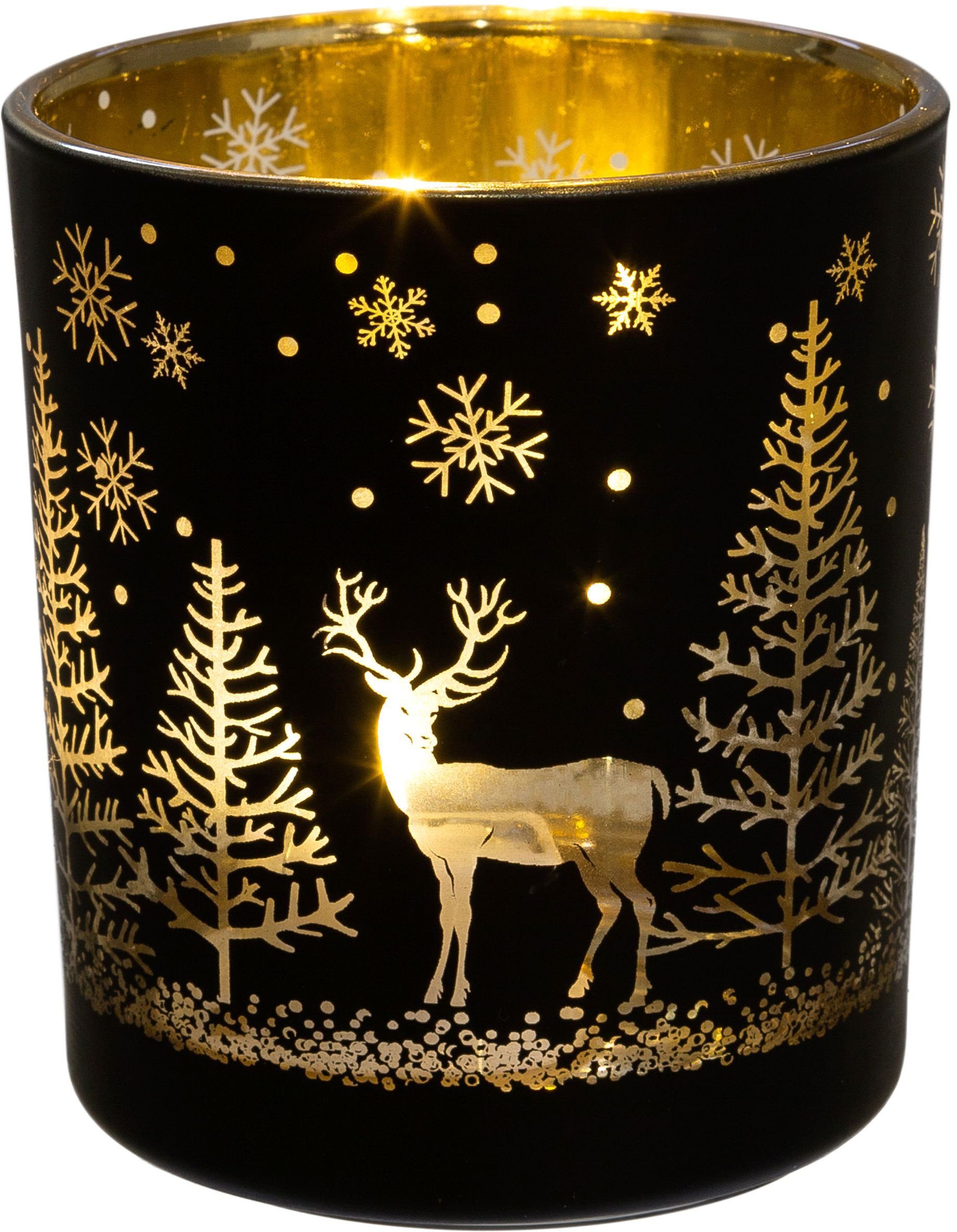 Creativ deco Teelichthalter St), mit Weihnachtsdeko Innenseite goldfarbener schwarz (4