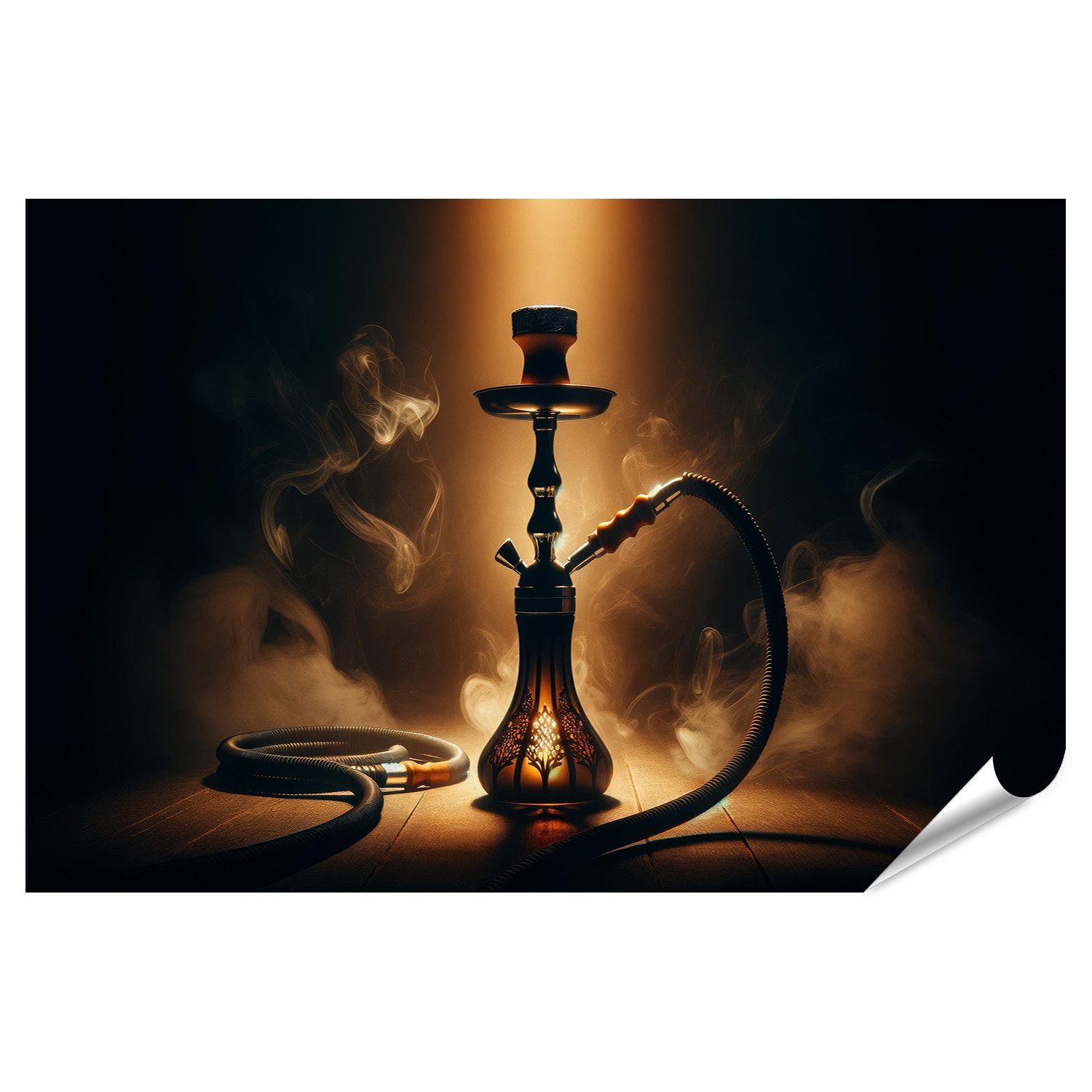 Poster Mystische Shisha mit Palmenmotiv und rauchigem Hintergrund