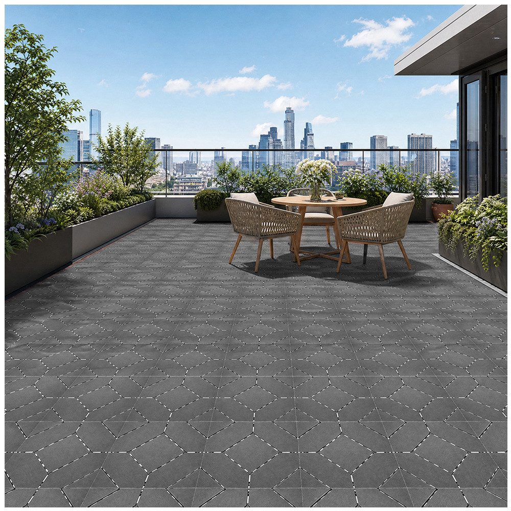 PFCTART Terrassendielen 44er Set Kunststoff-Verlegeplatten 30x30 cm – Klickfliesen, 3,96 m², BxL: je 30x30 cm, 20 mm Stärke, (Set, 44-St., Für Terrasse, Balkon, Garten, Wege & Außenbereiche), PP, werkzeuglose Verbindungsklemmen & Drainage