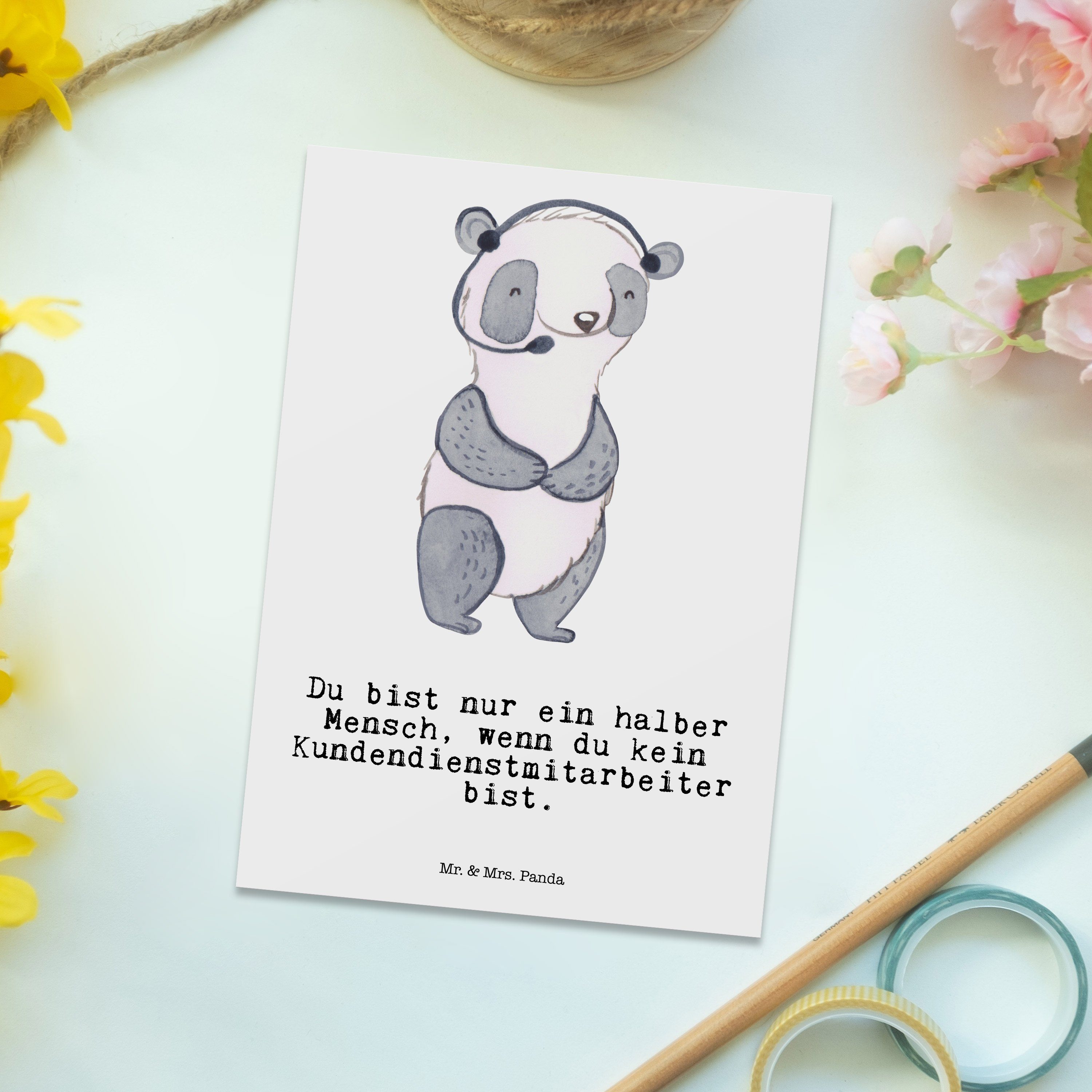 Mr. & - Geschenk, Geschenkka Danke, - Mrs. Postkarte Panda Weiß mit Herz Kundendienstmitarbeiter