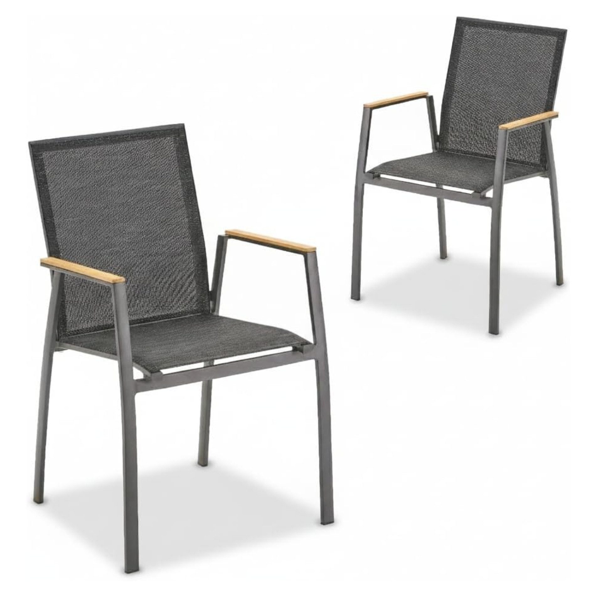 Liadomo Gartenstuhl Pellaro (Sparset, wetterfest, 2 St), mit Teakholz-Armlehnen, stapelbar, Aluminiumgestell, Textilbespannung