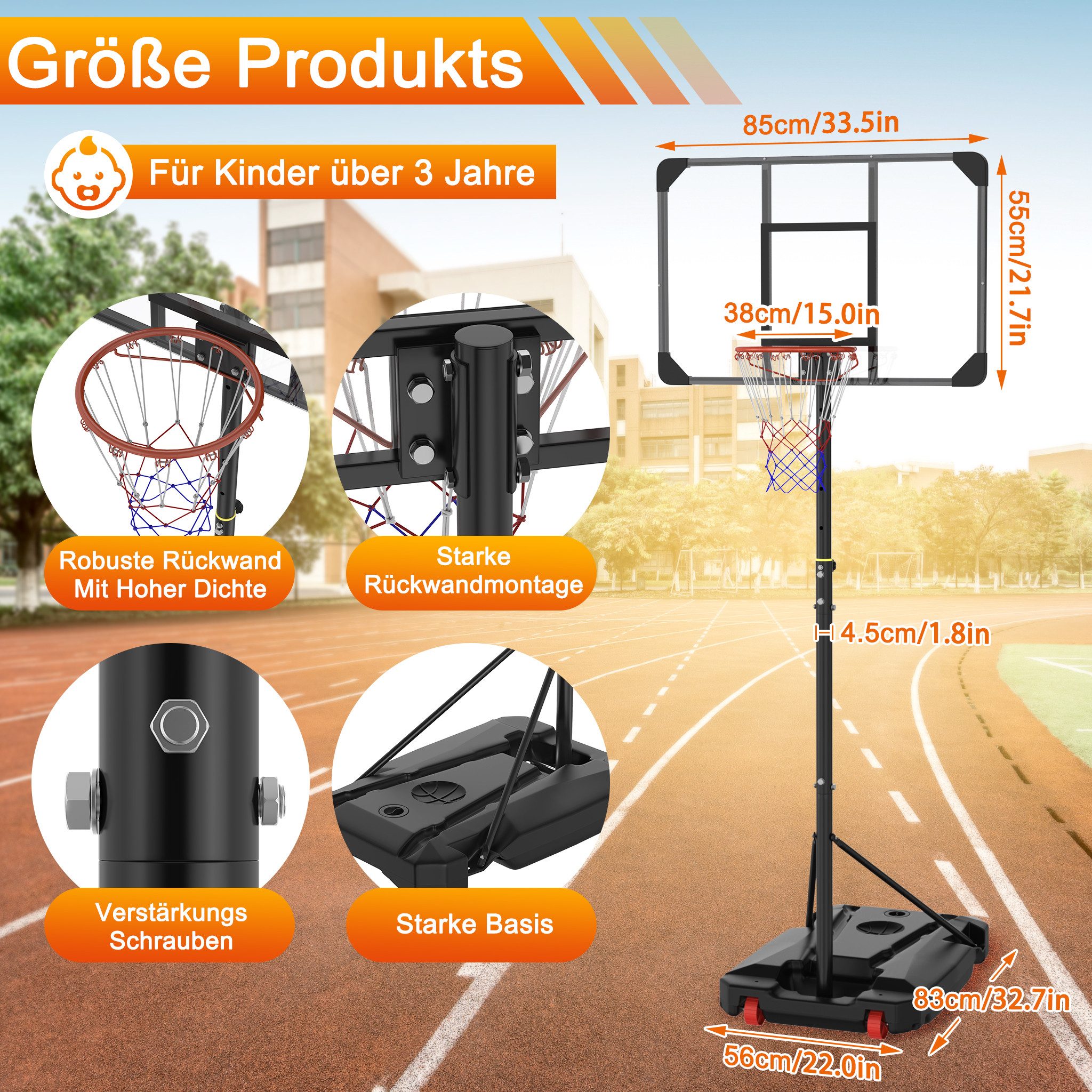 FIVMEN Basketballkorb Basketball Hoop Ständer Basketballanlage Höhenverstellbar mit Rollen, für Kinder und Erwachsene, Schwarz