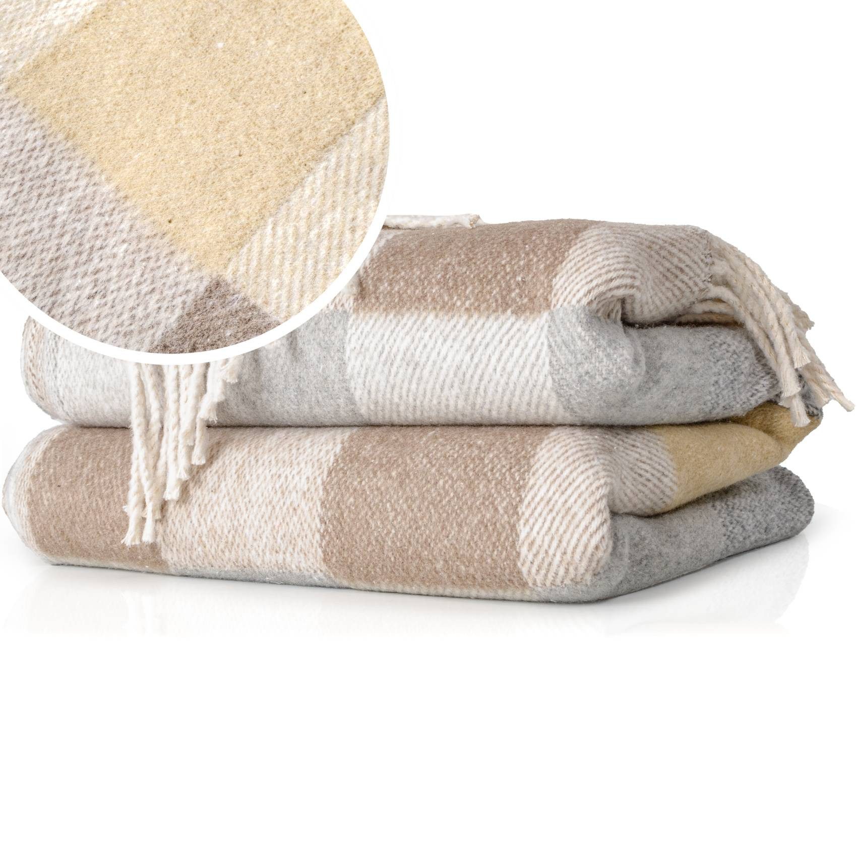 Plaid Boris Tagesdecke hochwertige Kuscheldecke Wohndecke Reisedecke, ANRO, Wendedecke kuschelig 130x160cm Quadraten Braun