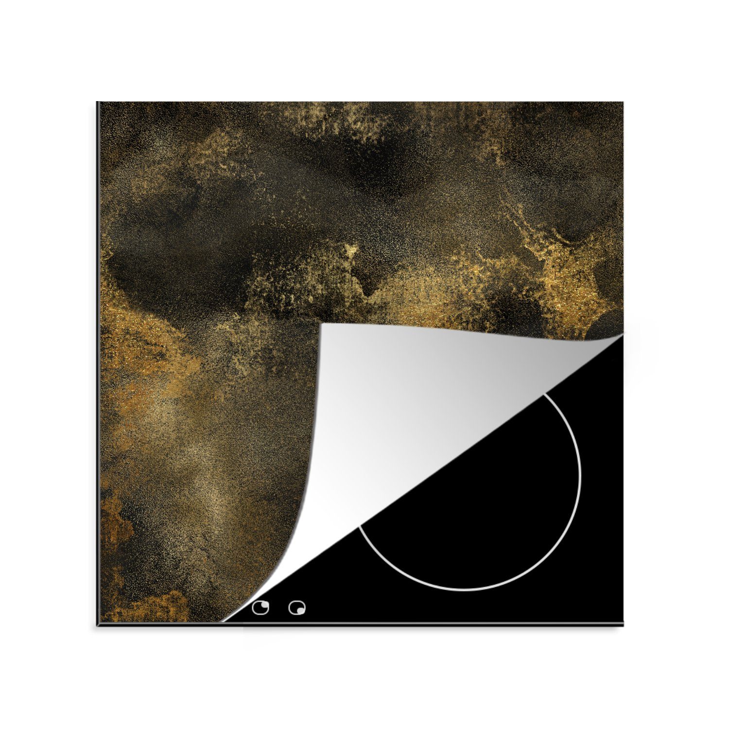 MuchoWow Herdblende-/Abdeckplatte Gold - Schwarz - Abstrakt, Vinyl, (1 tlg), 78x78 cm, Ceranfeldabdeckung, Arbeitsplatte für küche