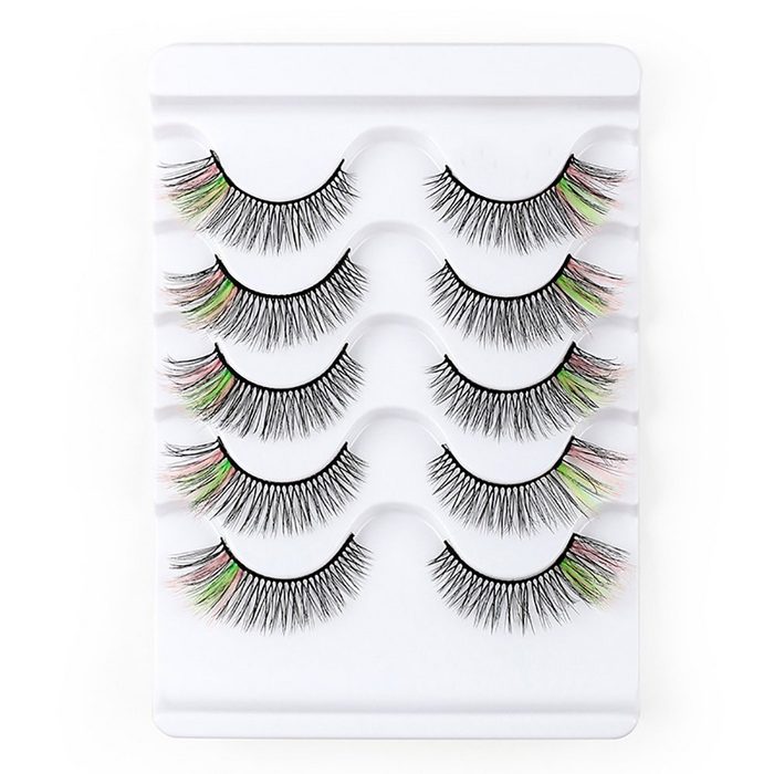 Leway Bandwimpern 3D Layered Color Lashes Falsche Wimpernverlängerung 5 Paar Dramatic Glitter Faux Nerz Pack Slim Thick High Cross Volume Fluffy Cat Eye Lash Strips Cosplay
