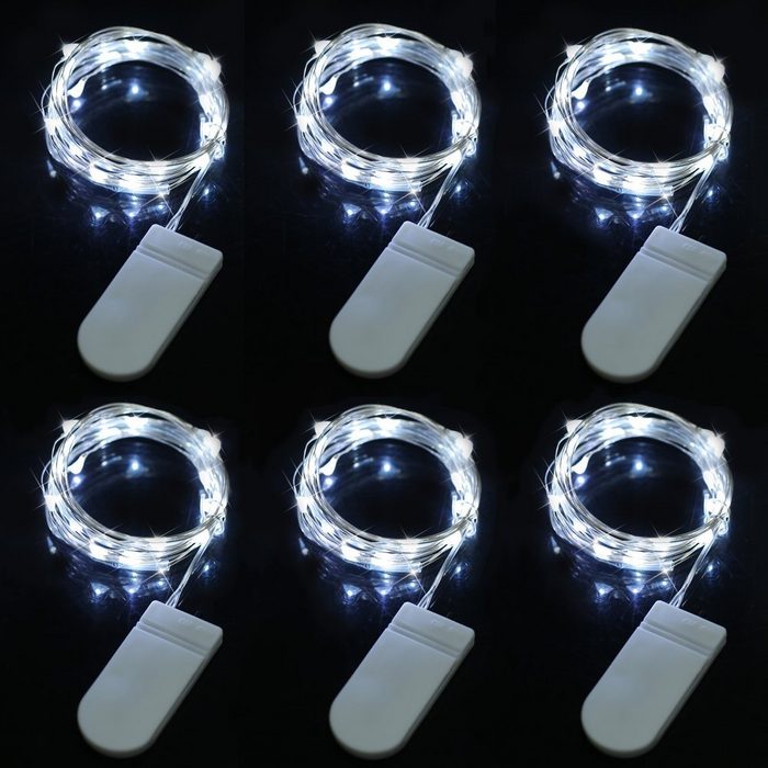 Sunicol LED-Lichterkette 6 Packungen je 2M Silberdraht wasserdicht Batterie