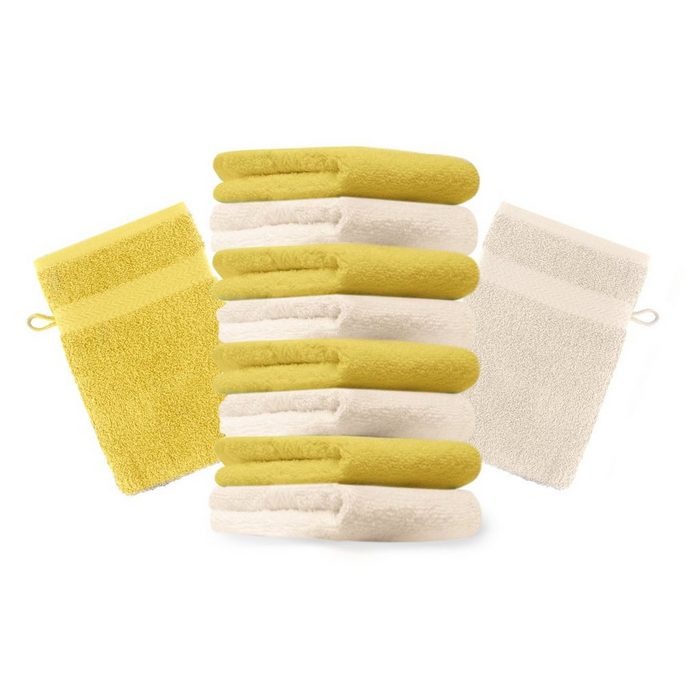 Betz Waschhandschuh 10 Stück Waschhandschuhe Premium 100% Baumwolle Waschlappen Set 16x21 cm Farbe gelb und beige (10-tlg)