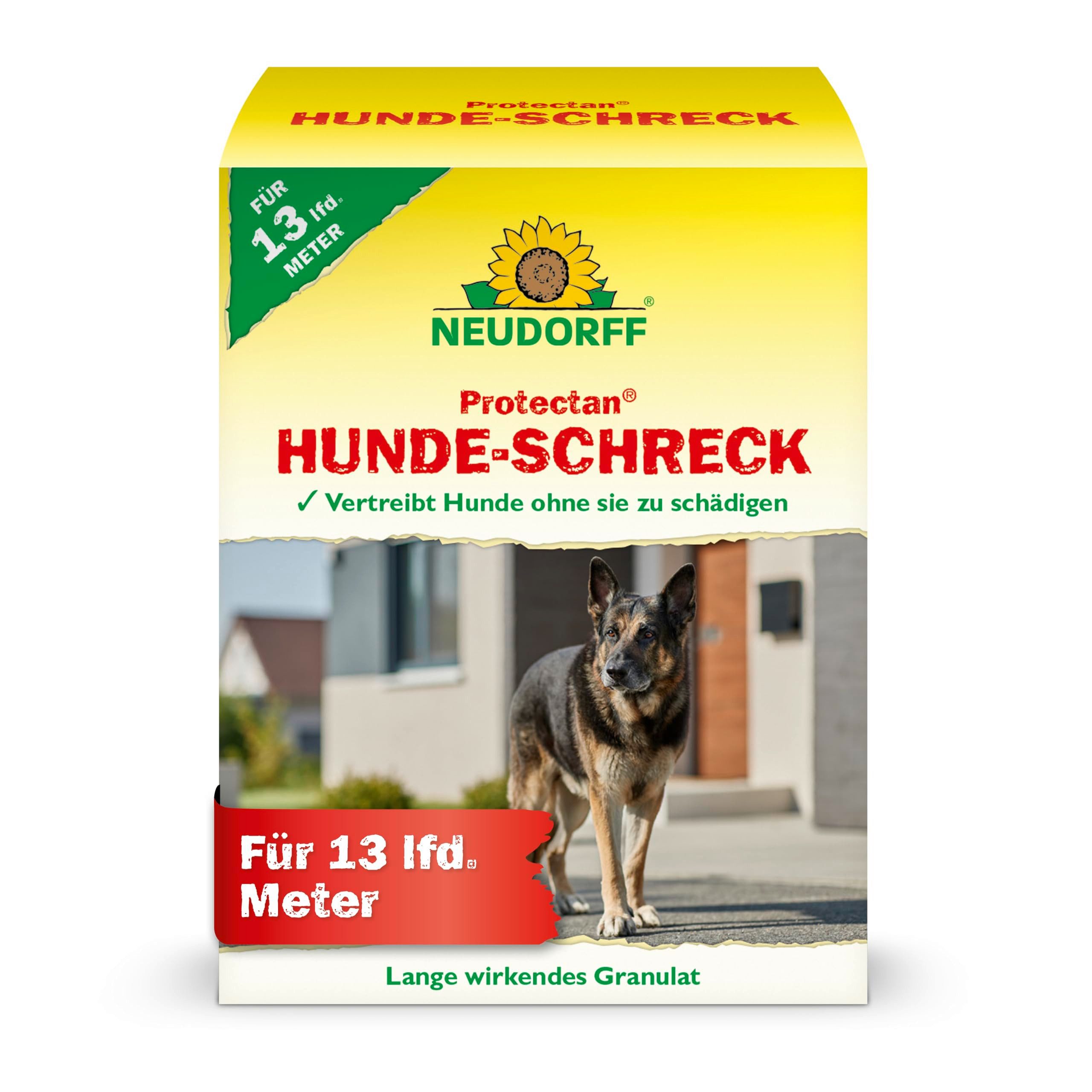 Neudorff Vergrämungsmittel Protectan Hunde-Schreck 200 g, Hundeabwehr vertreibt Hunde langanhaltend, ohne ihnen zu schaden und schützt so vor Verunreinigungen, Granulat deckt 13 laufende Meter ab, Granulat zur Hundefernhaltung mit Langzeitwirkung