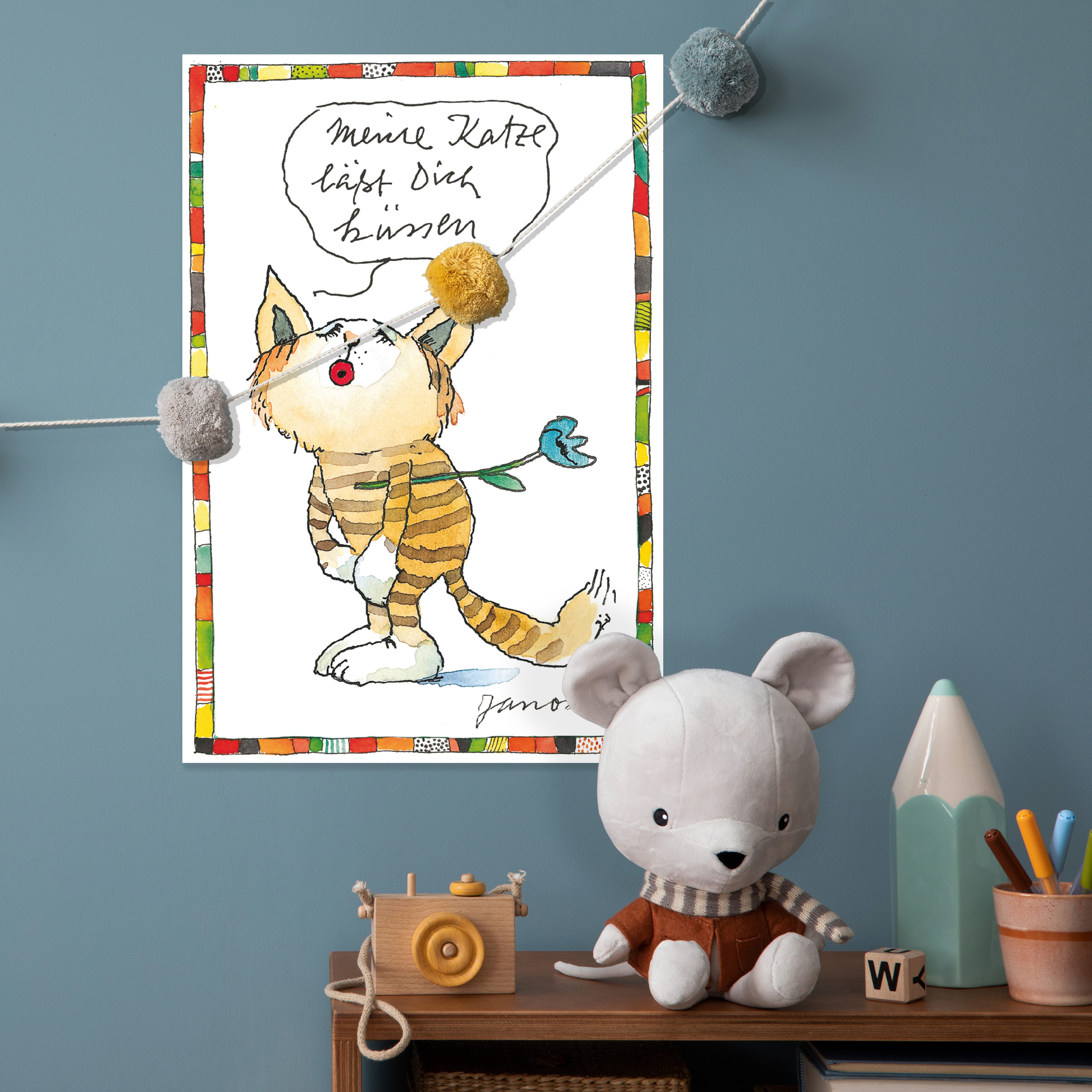 LuckyLinde Wanddekoobjekt Meine Katze lässt dich Küssen (1 St), Exklusive JANOSCH Kindermotive, Stahlschild