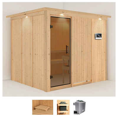 Karibu Sauna Gitte, BxTxH: 245 x 210 x 202 cm, 68 mm, (Set) 9-kW-Ofen mit externer Steuerung
