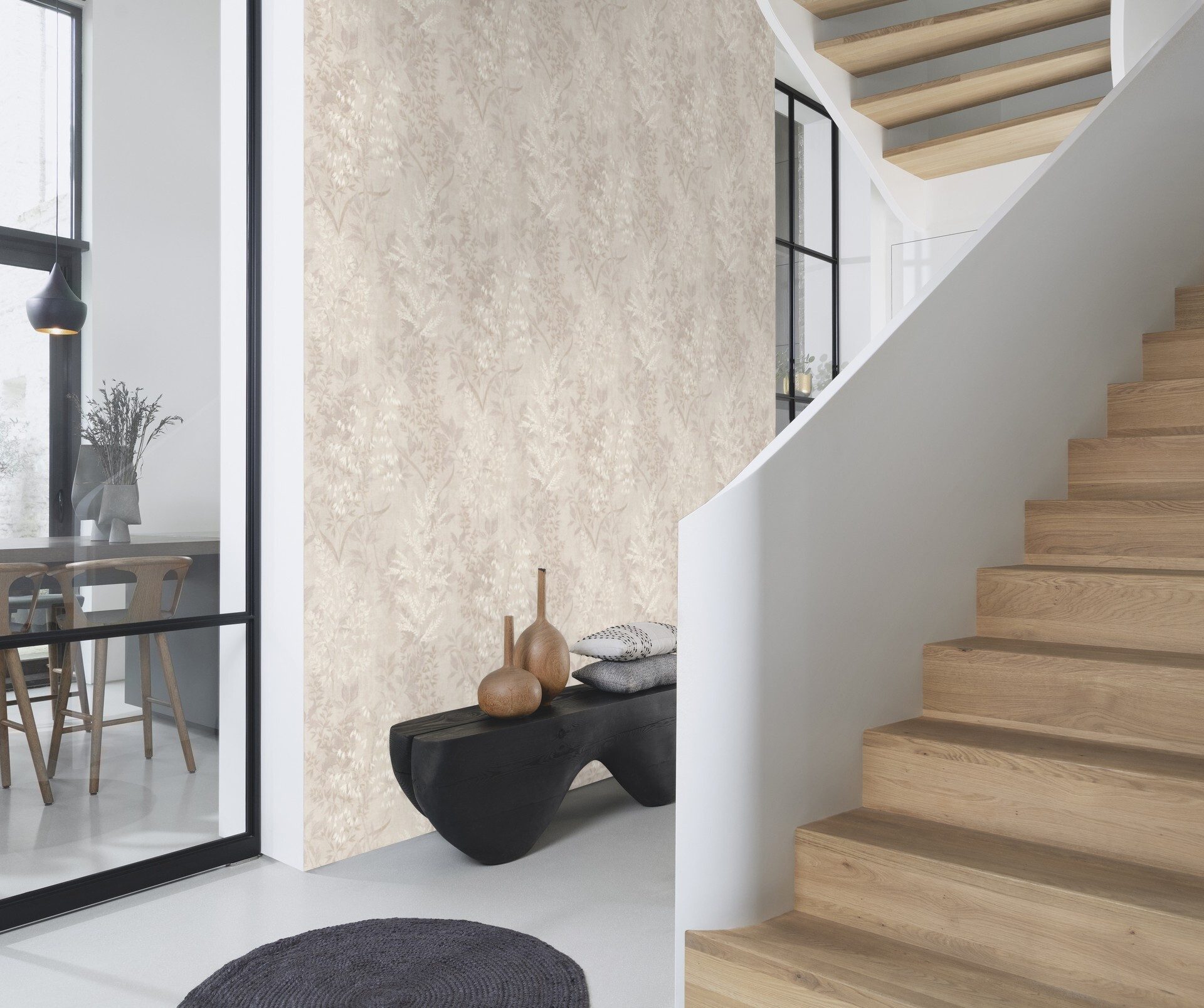 Rasch Papiertapete Blattranken Beige, Leinenoptik, (1 Rolle, 1 St., 10,05 m x 0,53 m), gute Lichtbeständigkeit, feucht abwischbar, naß zu entfernen