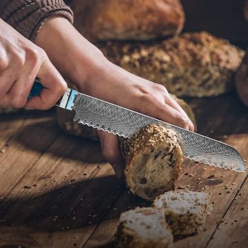 KingLux Damastmesser Küchenmesser Damaszener Stahl Santoku Brot Hackmesser