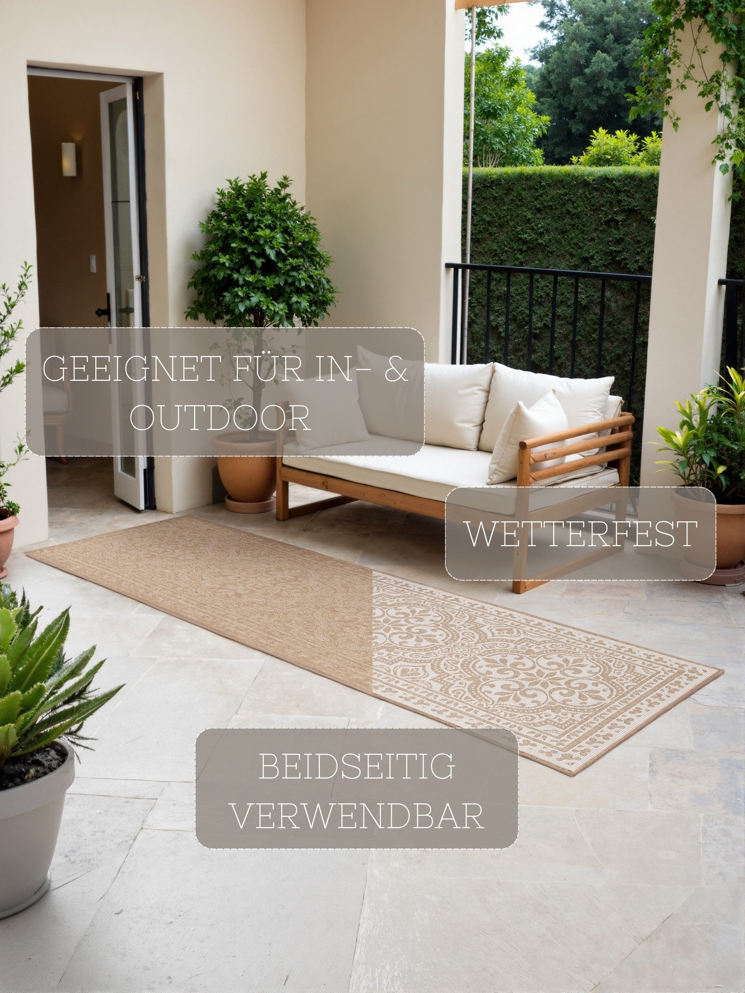 HANSE Home Outdoorteppich Rosel Wendeteppich, rechteckig, Höhe: 5 mm, In und Outdoor, Flachgewebe, wetterfest, pflegeleicht, robust