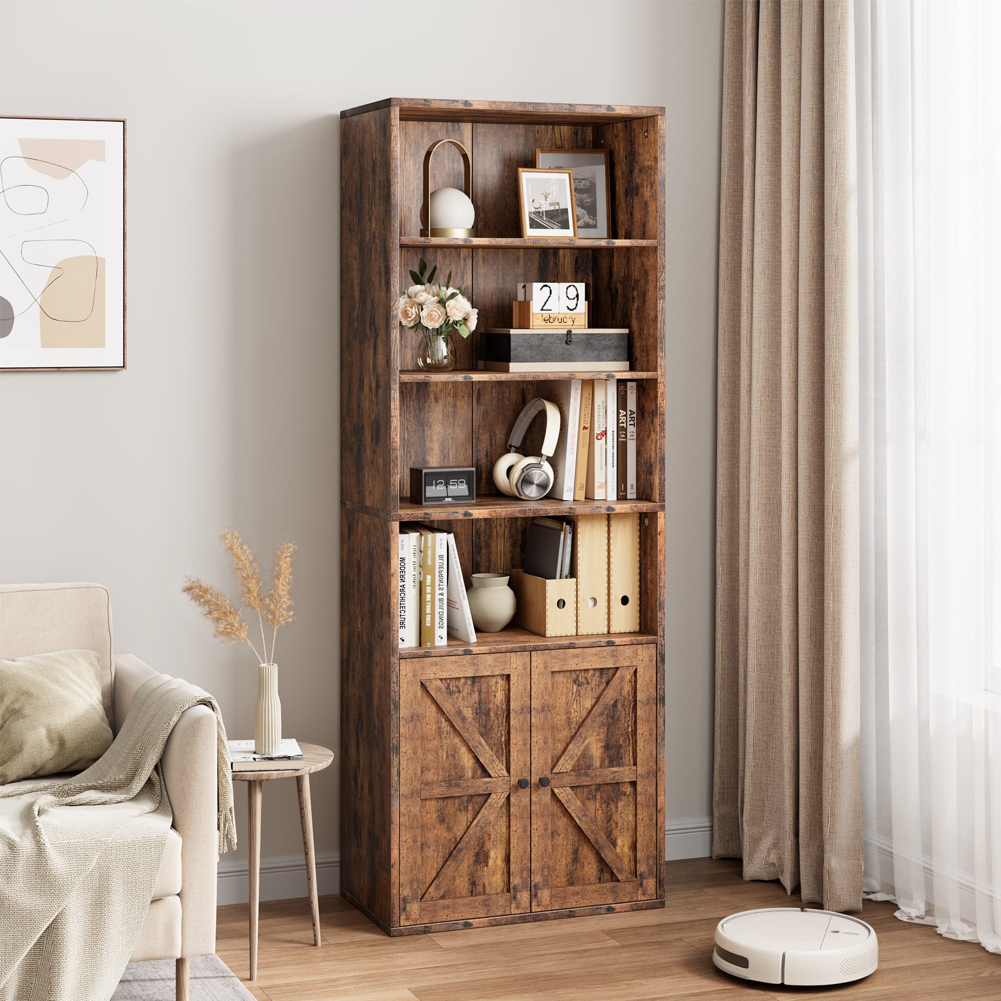 GarveeMore Bücherregal mit Türen,6 Regal Display günstig online kaufen