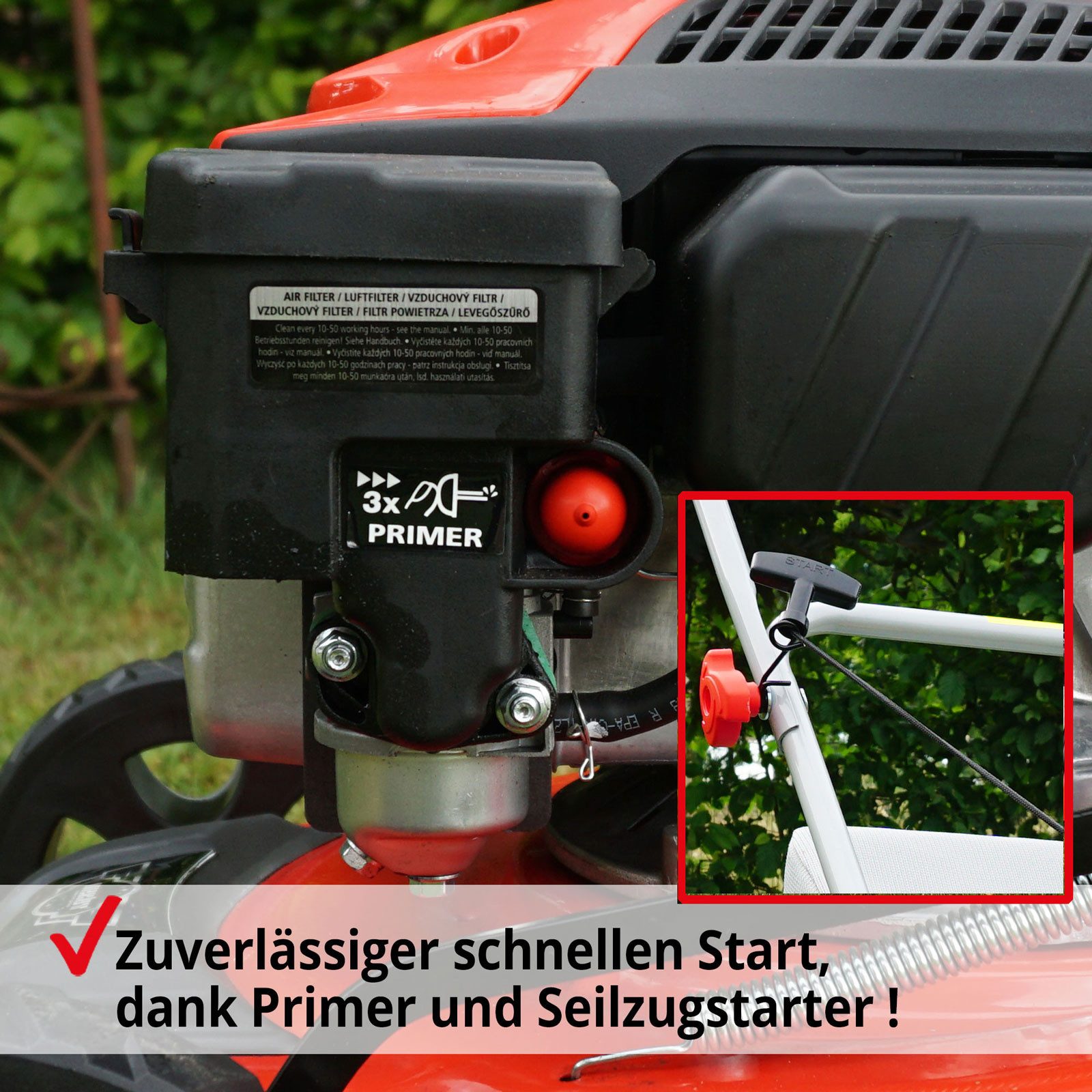 Hecht Benzinrasenmäher 540 mit 40L Fangkorb Stahlgehäuse, 40 cm Schnittbreite, 2,72 PS, 25-75 mm Schnitthöhe