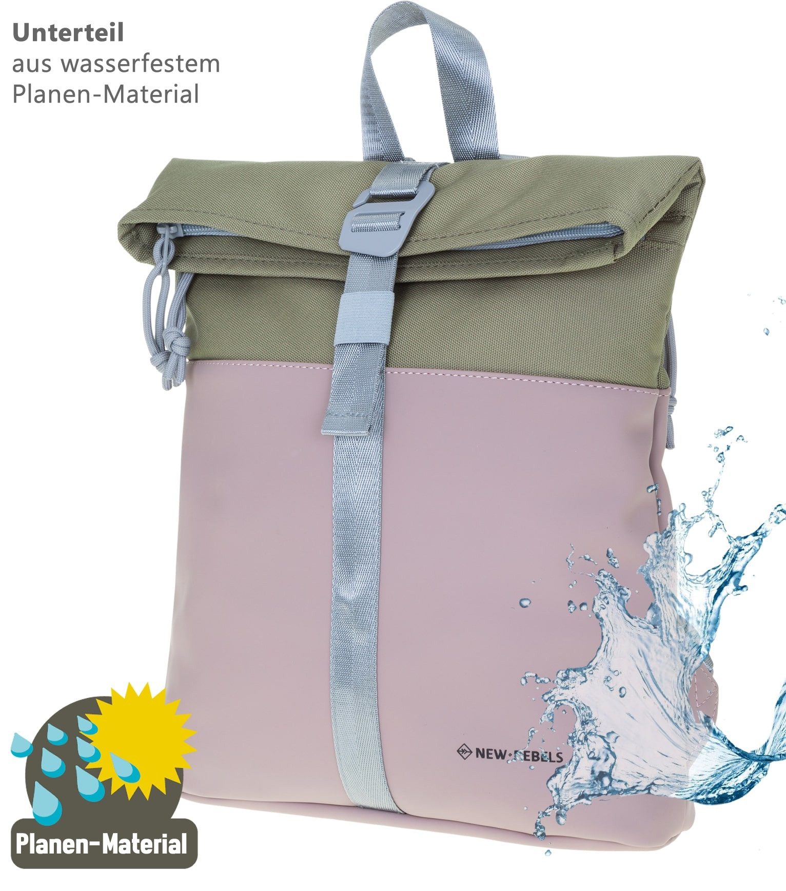 NEW REBELS Freizeitrucksack Damen klein Rucksack Handtasche Tasche, Reise Freizeit Bag wasserabweisend aus Plane + bagboom Etui – Bild 4 von 5