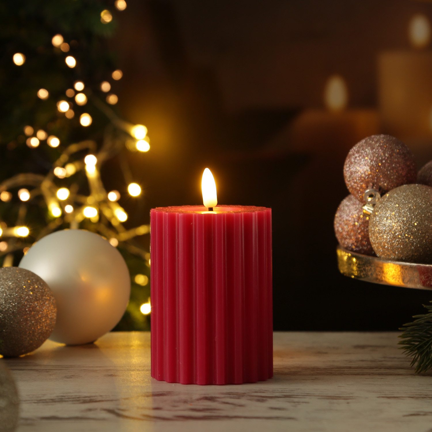 MARELIDA LED-Kerze Liv Echtwachs gerillt mit Rillen flackernd H: 12cm Timer günstig online kaufen