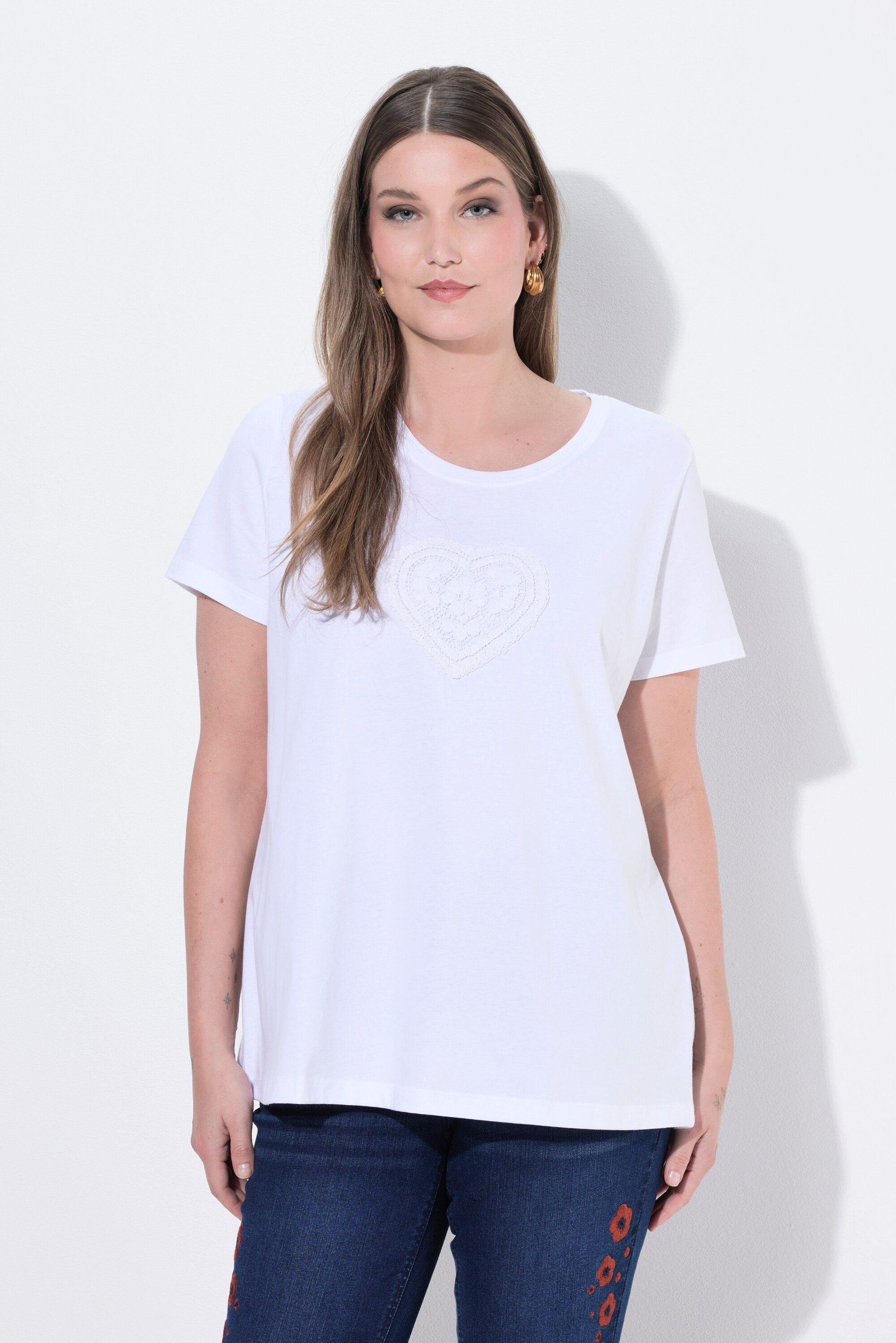 Ulla Popken T-Shirt T-Shirt Herz Classic Rundhals Halbarm