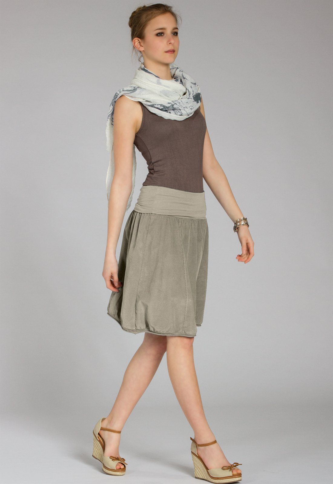 Caspar Faltenrock RO004 Damen Cord Rock knielang mit hohem elastischem Bund günstig online kaufen