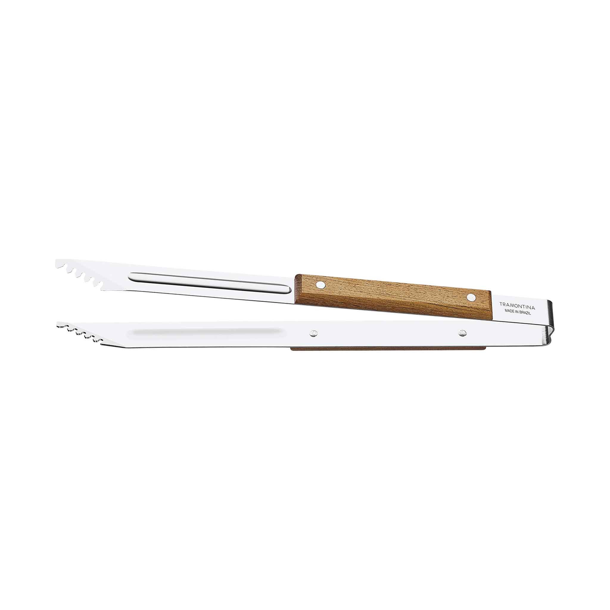 Tramontina Grillzange CHURRASCO - Edelstahl, rostfrei, FSC zertifizierter Holzgriff, BBQ Zange, Zacken halten das Grillgut fest und sicher, Länge 37,5 cm