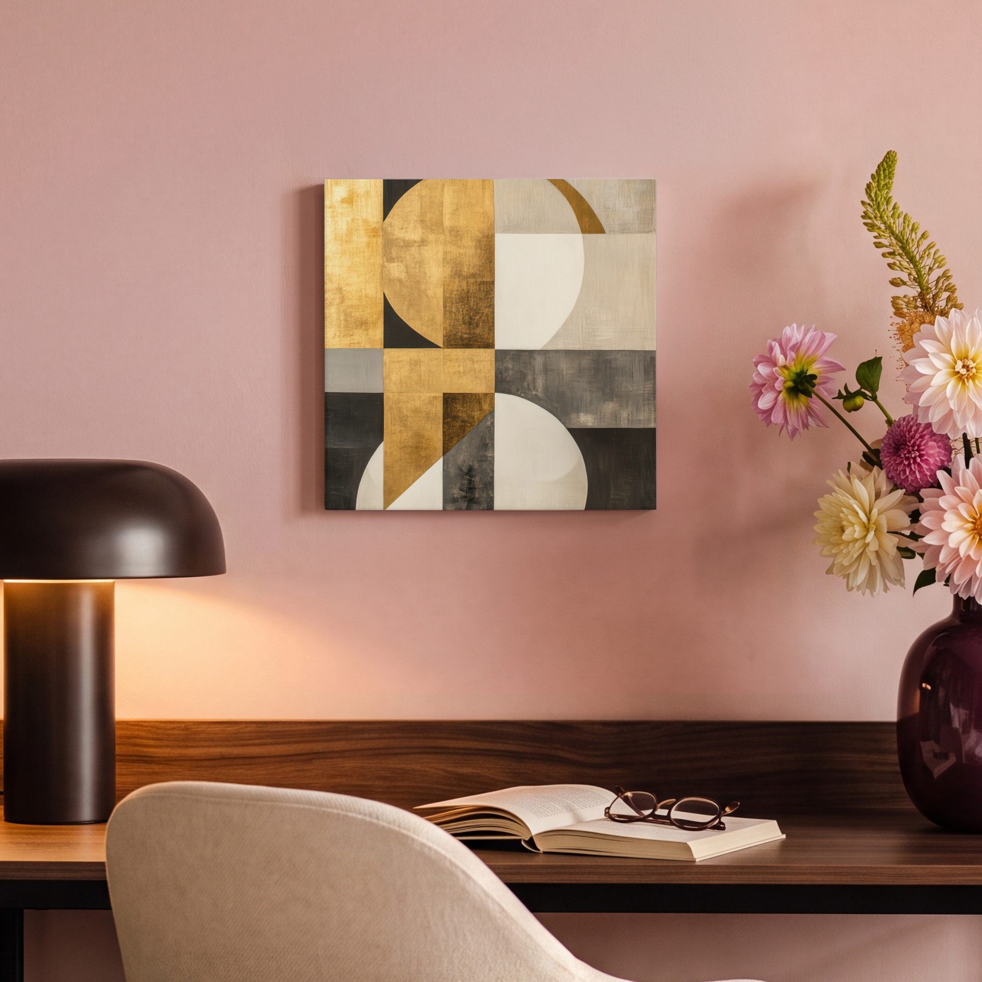 OneMillionCanvasses® Leinwandbild Abstrakt - Gold - Grau - Formen - Geometrisch, Fotodruck (1 St), Wandbild, Deko Schlafzimmer Wohnzimmer Flur 20x20 cm – Bild 4 von 5
