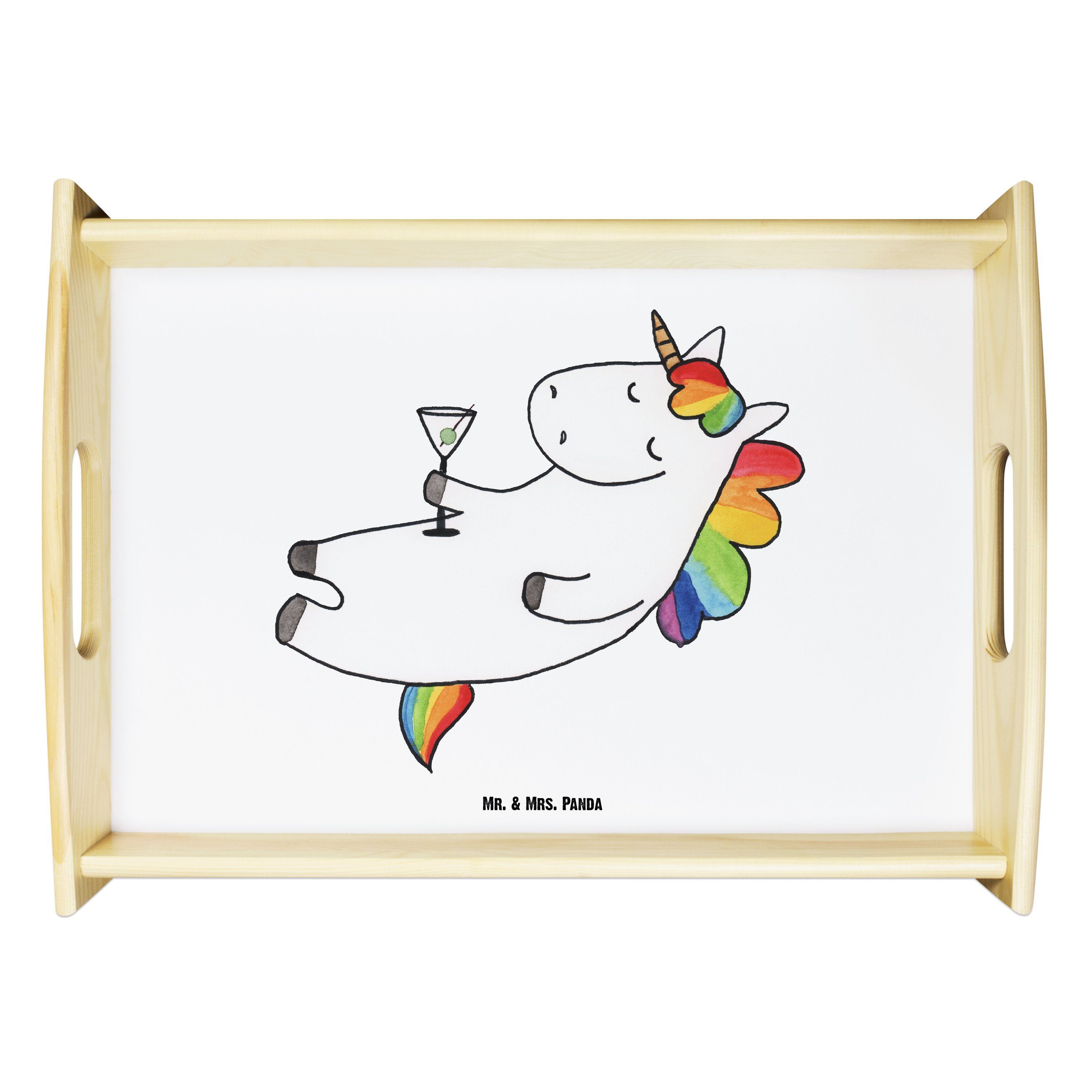 Mr. & Mrs. Panda Tablett Einhorn Cocktail - Weiß - Geschenk, Holztablett, Einhörner, Party, Kü, Echtholz lasiert, (1-tlg)
