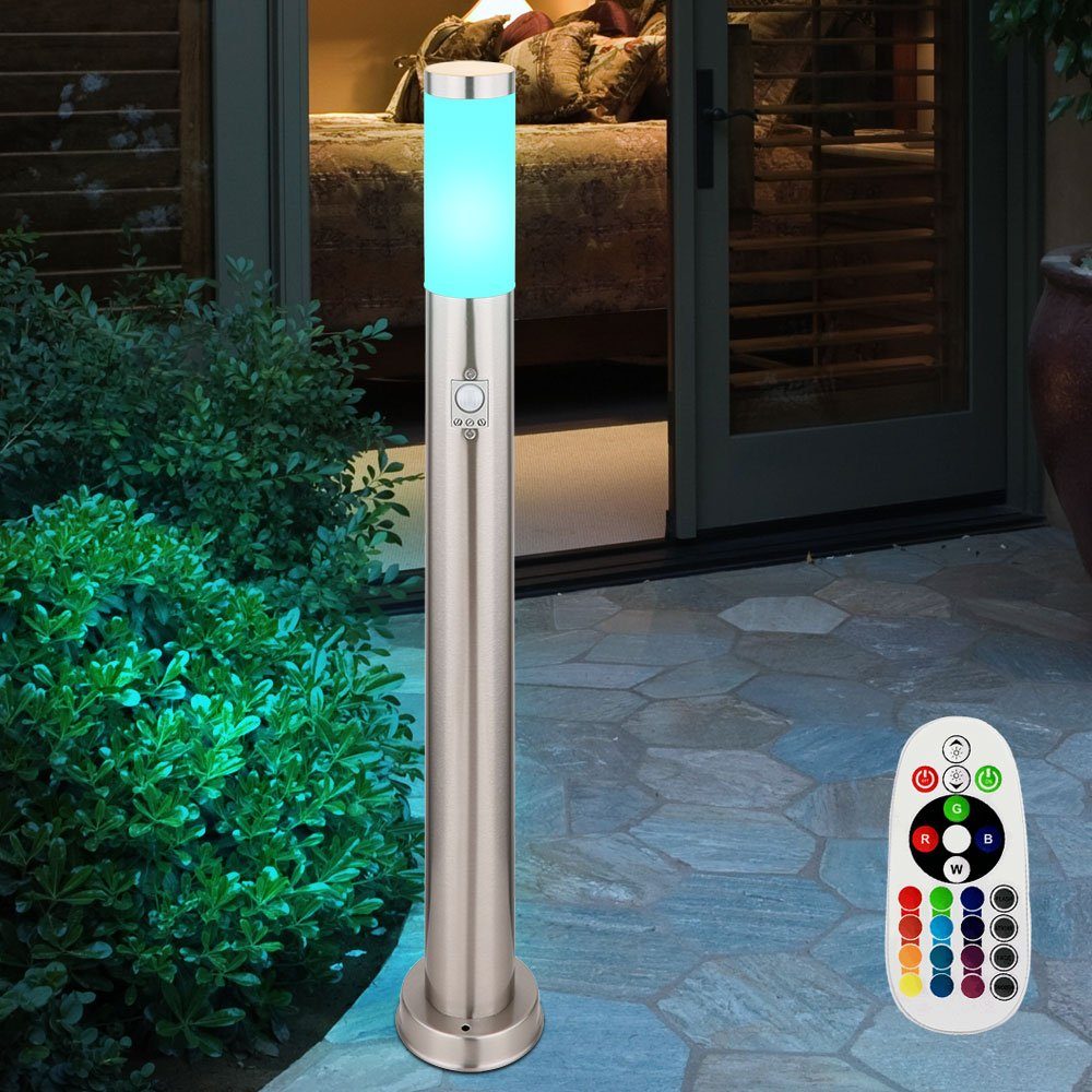 etc-shop LED Außen-Stehlampe, Leuchtmittel inklusive, Warmweiß, Farbwechsel, Design Außen Steh Leuchte Fernbedienung Edelstahl Sockel