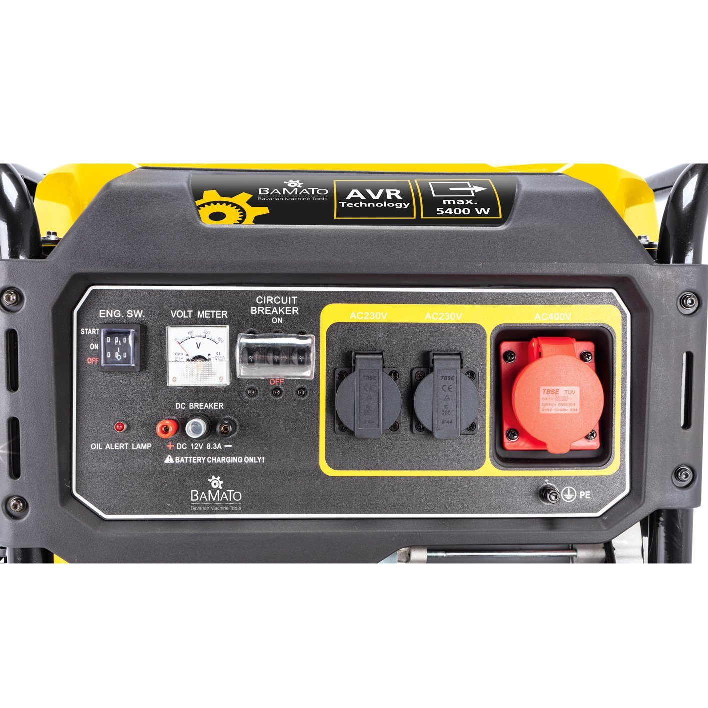 BAMATO Stromerzeuger BGE-5400, 5,4 in kW, (1-tlg), AVR Stromgenerator, Fahrwerk, Transportgriff, Kupferwicklung E-Start
