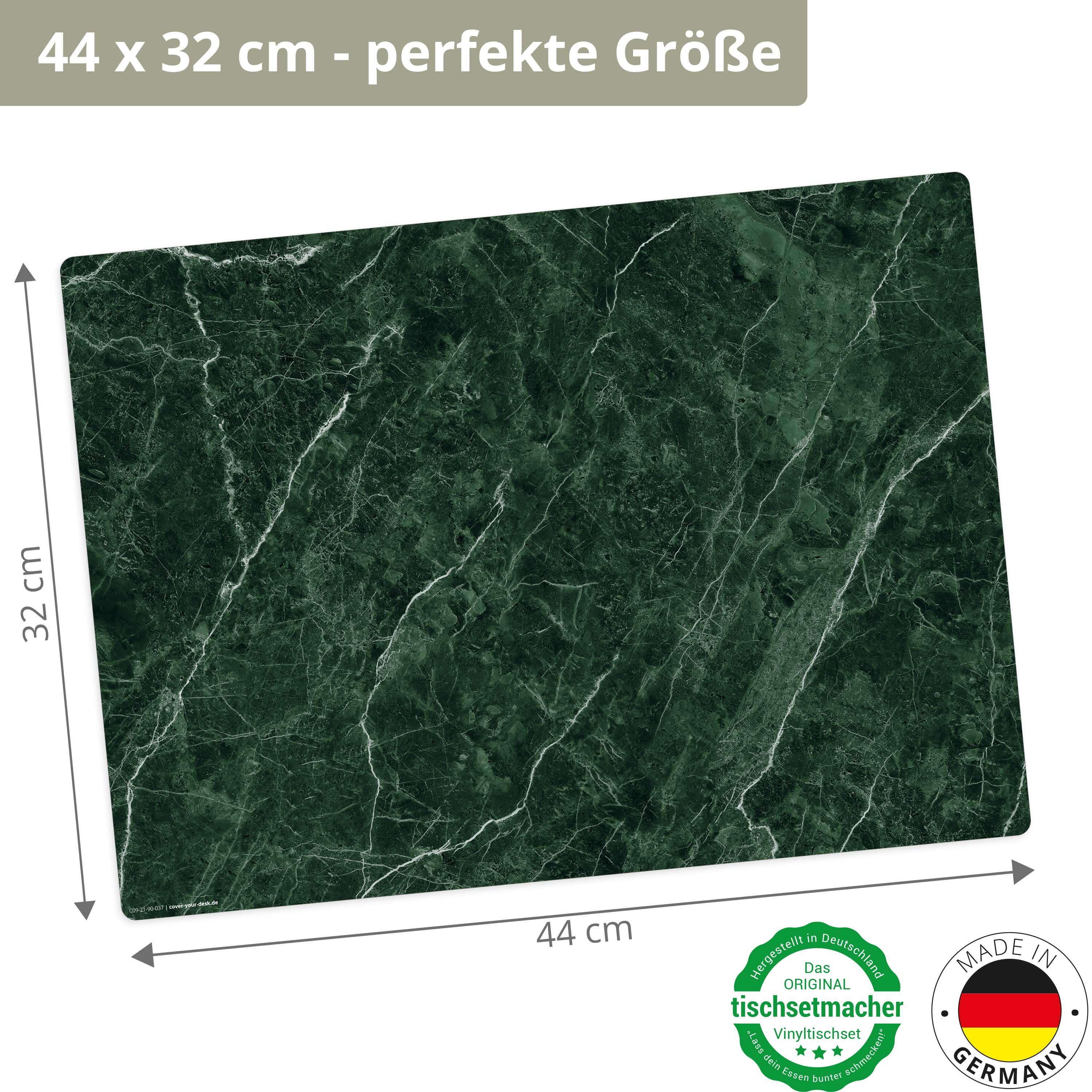 cover-your-desk.de Platzset Tischset, Platzset abwaschbar - Edler Grüner Marmor, (aus erstklassigem Vinyl (Kunststoff - BPA-frei), 4-St., rutschfeste Tischunterlage in tollem Design), Made in Germany