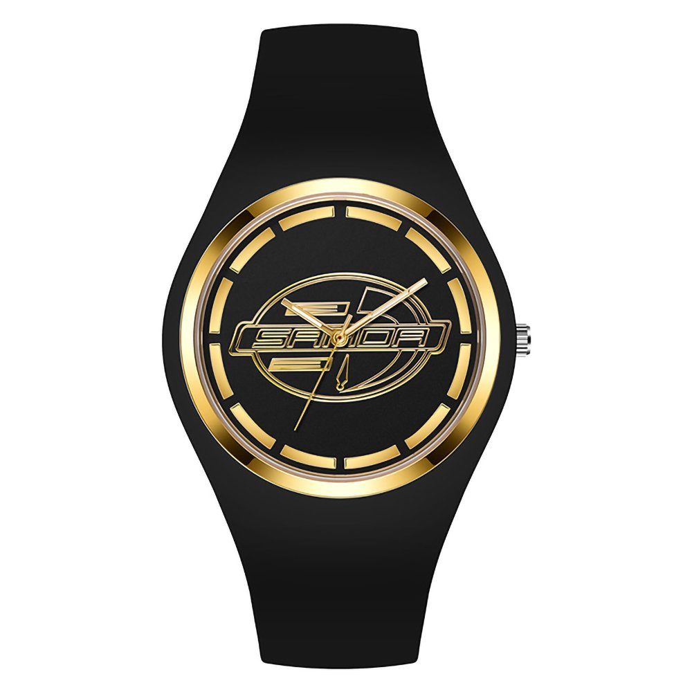 Quarz Gold, Sportuhr Schwarz Uhr analog Armbanduhr Uhren mit GelldG Silikonarmband wasserdicht