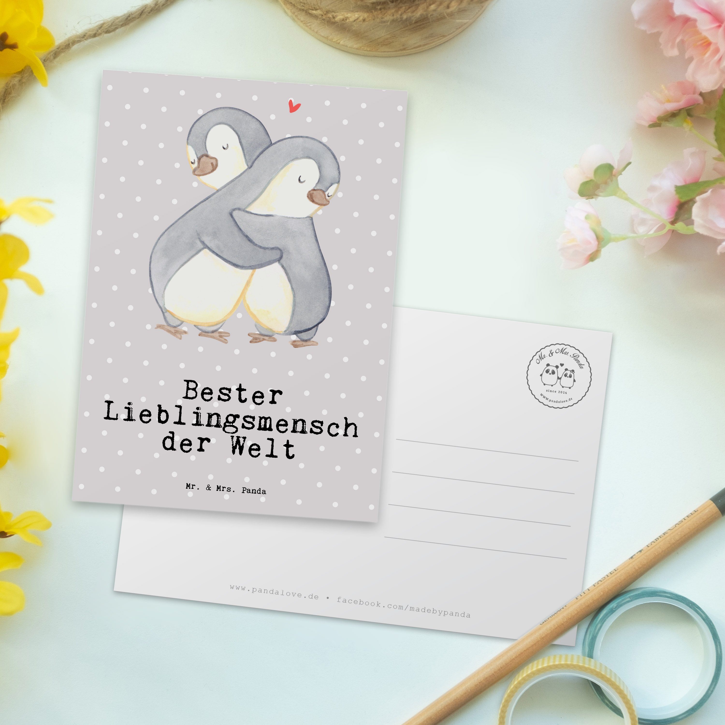 Grau Mi Welt Pastell Mr. & der Panda - Mrs. Geschenk, Postkarte Lieblingsmensch Pinguin Bester -