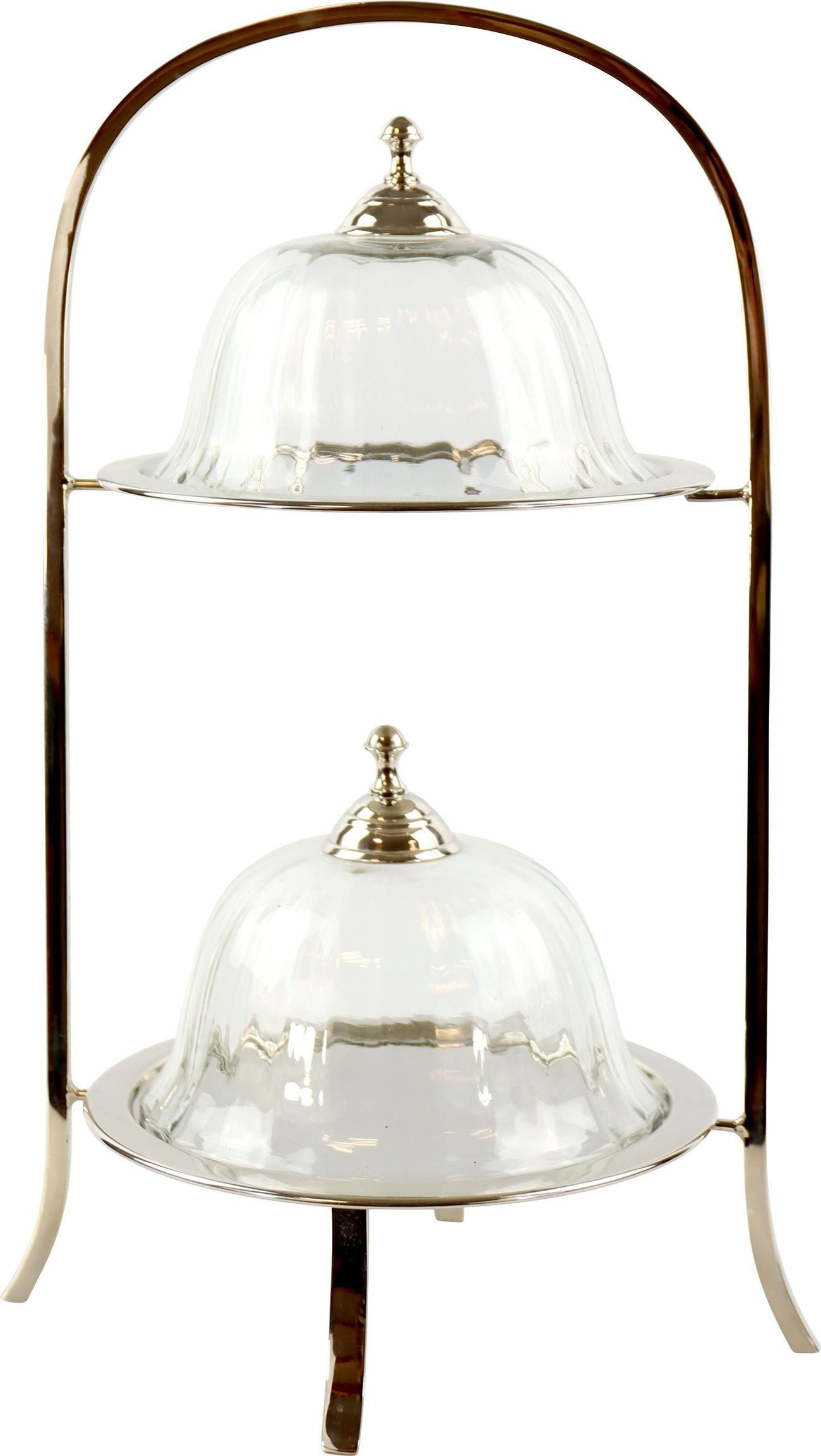 FURNARO Etagere, Edelstahl vernickelt, Glas, (2-tlg), zweistöckig, mit Glashauben aus Glas und vernickelten Messing ca. 45cm