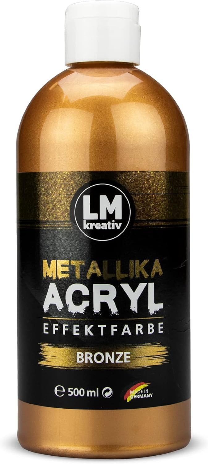 LM-Kreativ Bastelfarbe Metallika Metallic-Acrylfarbe 500 ml, hochpigmentiert, glänzend, kratzfest, wischfest, wetterfest