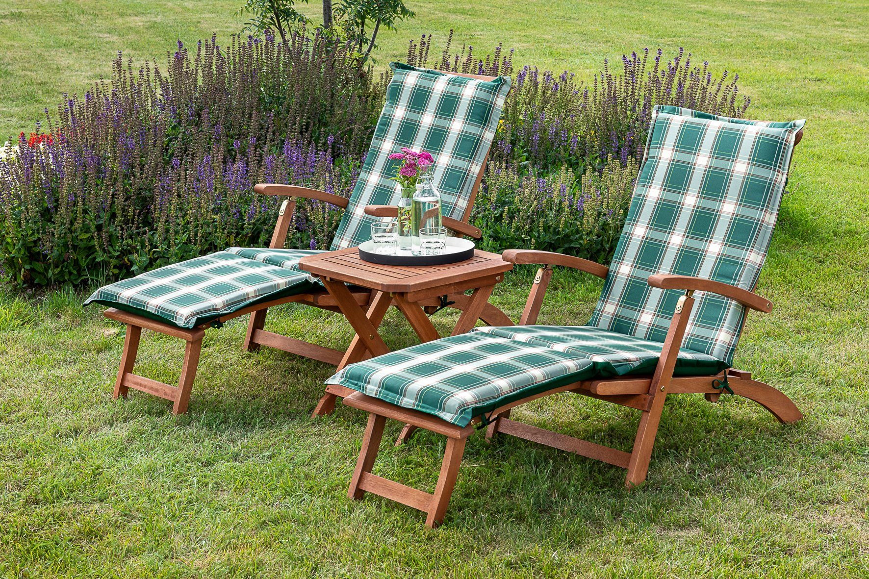 MERXX Gartensessel Deckchair (Set, 5-St., 1x 2x und 2x Klapphocker Klapphocker), Wendeauflage Auflage, inkl. Sessel