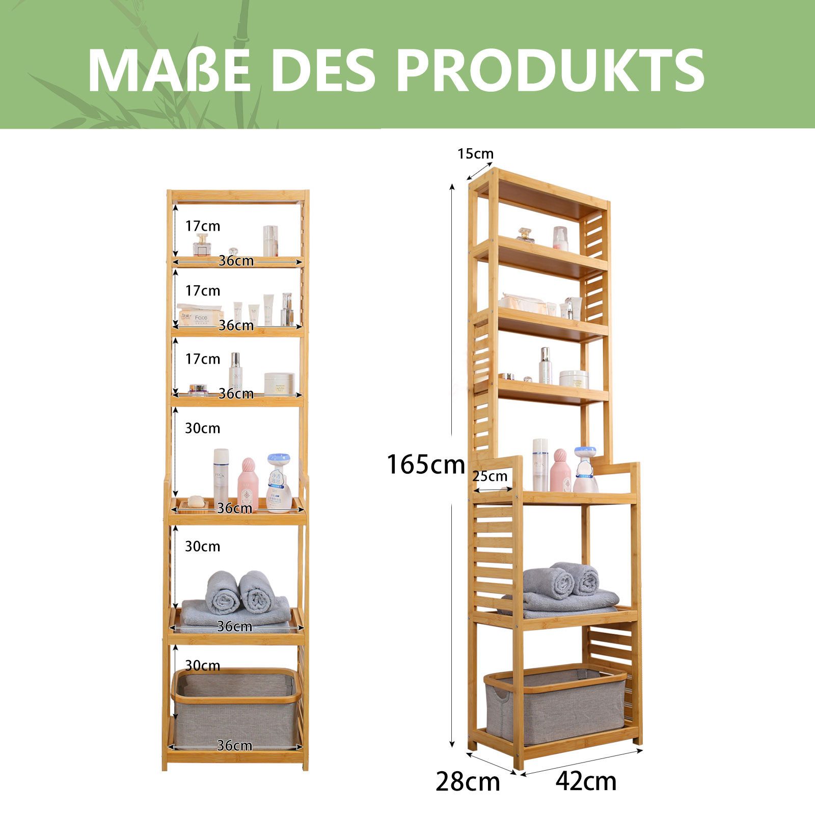 WAOHO Standregal Badezimmerregal Bambus-Bodenständer, Bambus-Regal, 7 Etage günstig online kaufen