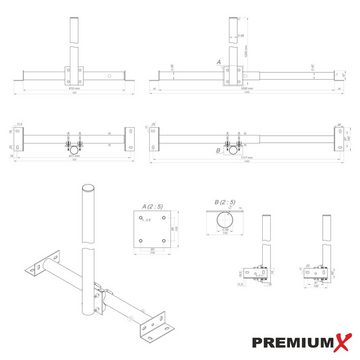 PremiumX BASIC X120-48F SAT Teleskop-Dachsparrenhalter 120cm Mast 48mm schwarz SAT-Halterung