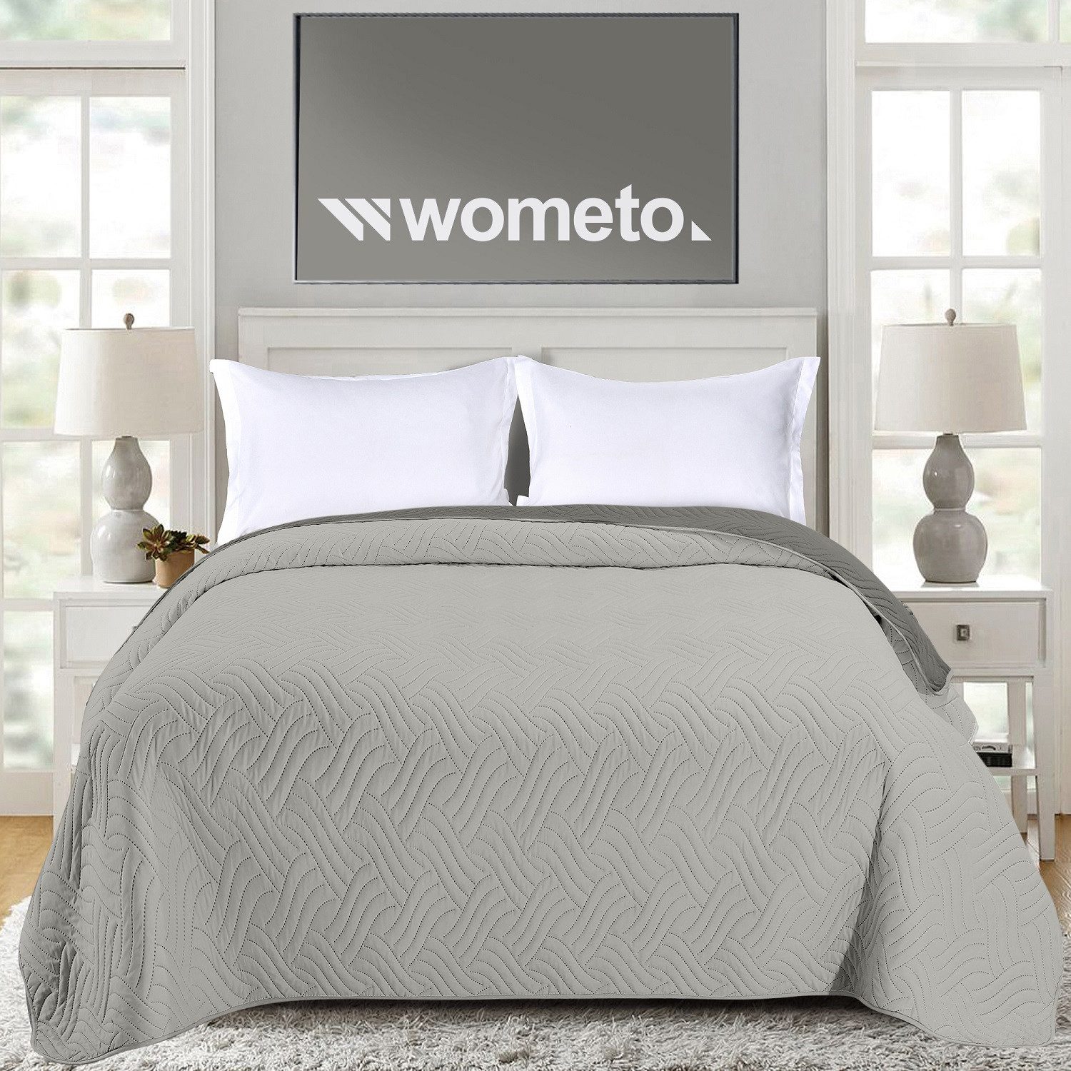 wometo Tagesdecke Wendedecke XXL aus samtweicher Microfaser in 170x210 cm, OEKO-TEX®, wattiert & gesteppt, Bettüberwurf, Sofaüberwurf – Bild 4 von 5