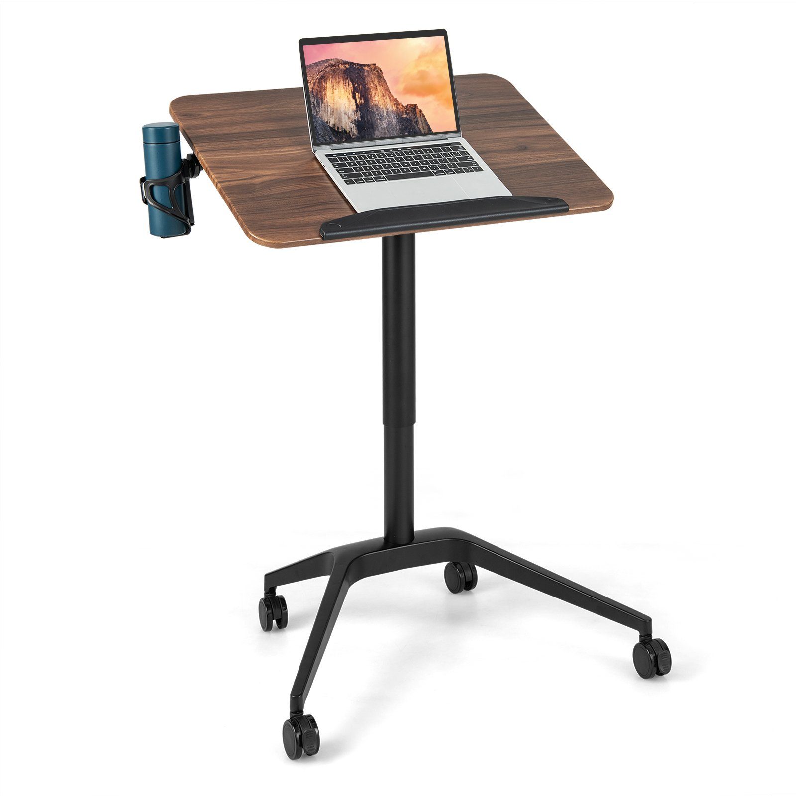 COSTWAY Laptoptisch, mit Rollen&Getränkehalter, höhenverstellbar 74-107cm