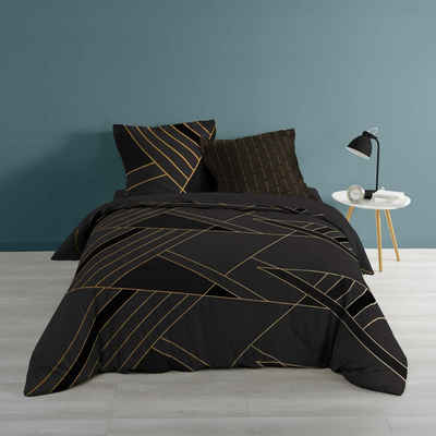 Bettwäsche, dynamic24, 3tlg. Bettwäsche 240x220 Baumwolle Übergröße Bettdecke Kissen Bettbezug schwarz