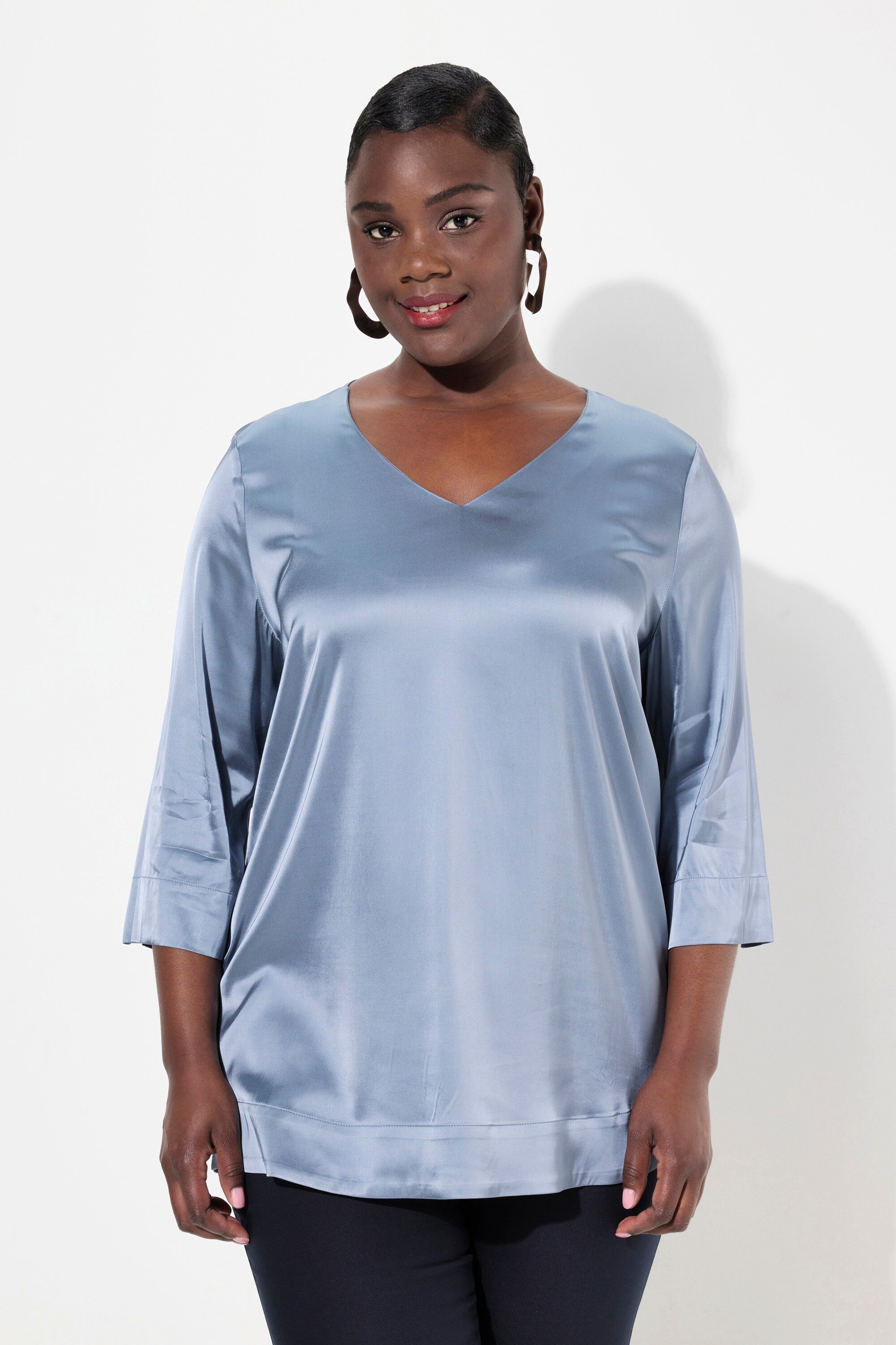 Ulla Popken Druckbluse Blusenshirt Satin Boxy günstig online kaufen