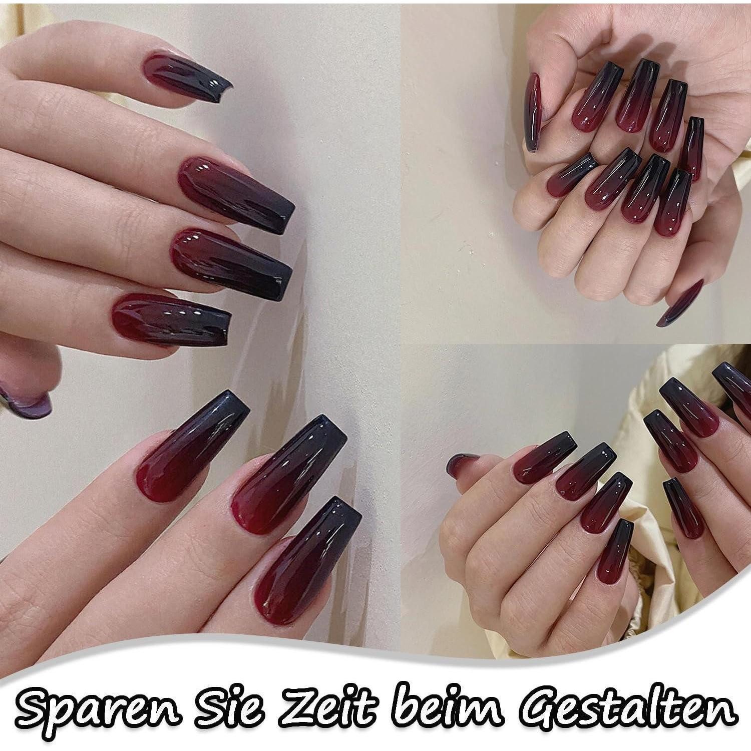 LuxusKollektion Nageldesign Zubehör Nagelfolie UV härtend 20er Nagelsticker Gel Schwarz Rot Farbverlauf