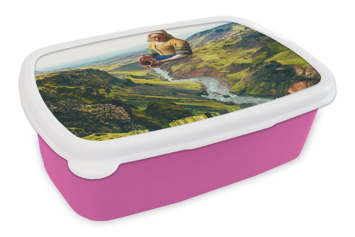 MuchoWow Lunchbox Milchmädchen Wasser Brotdose Snackbox, Kunststoff rosa - Kunst, Kunststoff, - (2-tlg), Erwachsene, Brotbox Mädchen, Kinder, für