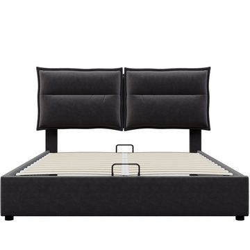WISHDOR Polsterbett Doppelbett Stauraumbett Bett Hydraulisch mit Lattenrost, Verstellbares Kopfteil, Samt, 140x200 cm