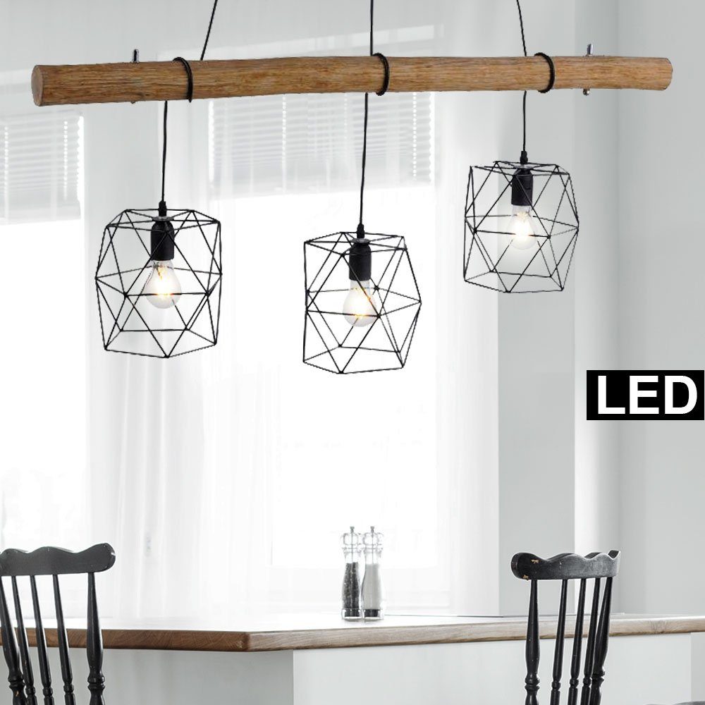 etc-shop LED Pendelleuchte, Lampe inklusive, Balken Leuchtmittel im Holz Hänge Strahler Optik Pendel Decken Warmweiß, Gitter Leuchte