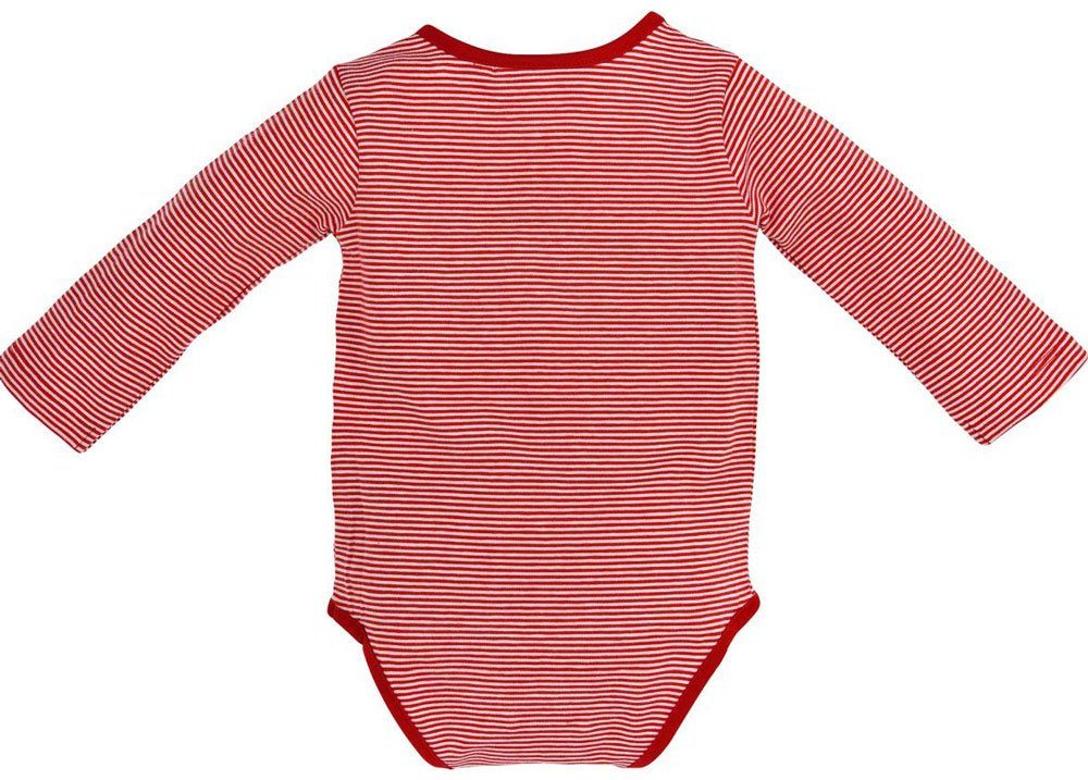 BONDI Body Langarm Baby 86362 Body "Zuckermaus" mit Rot Herz - Weiß Geringelt